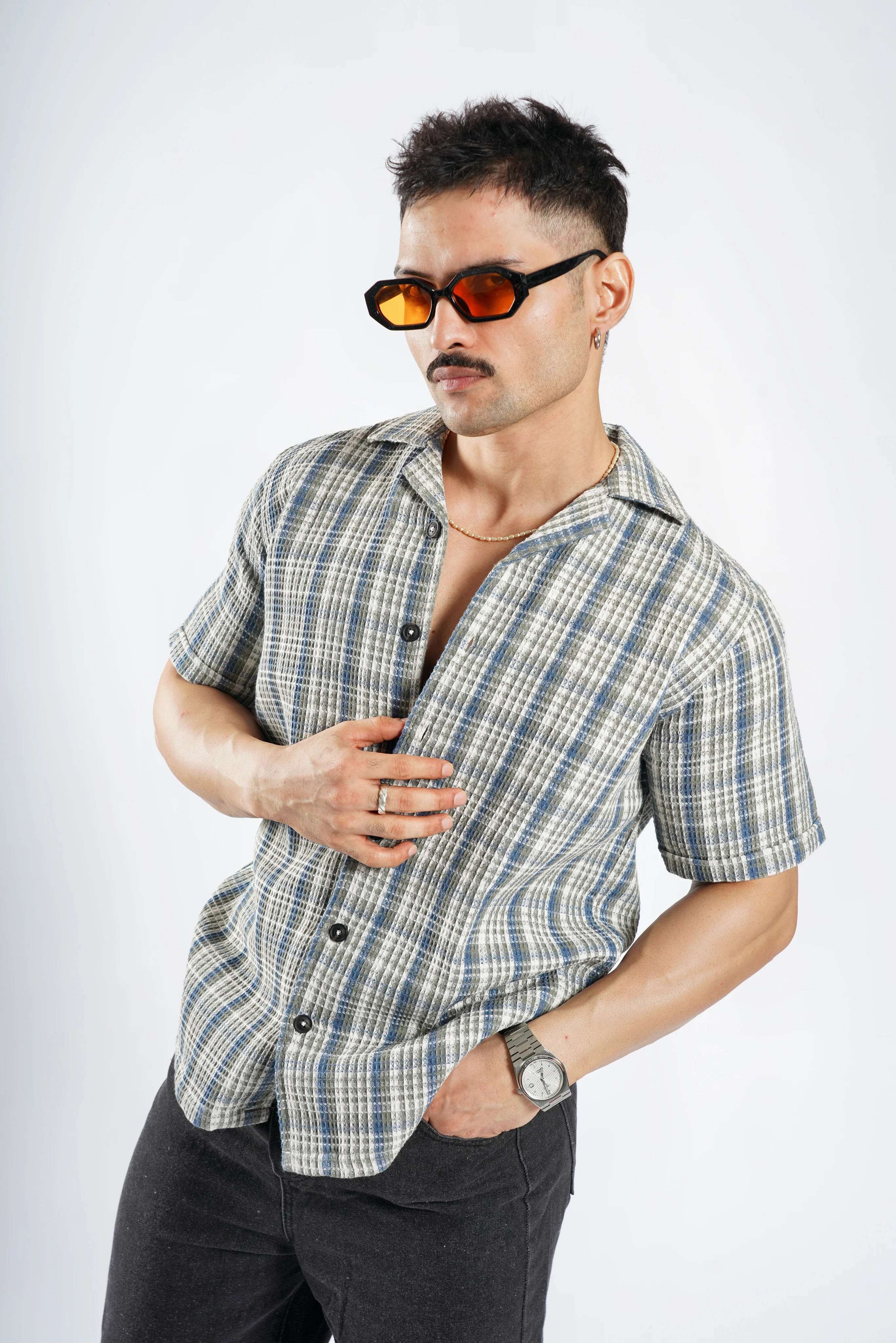 Cabanna Knitted Half Sleeve Textured Shirts - Image 4