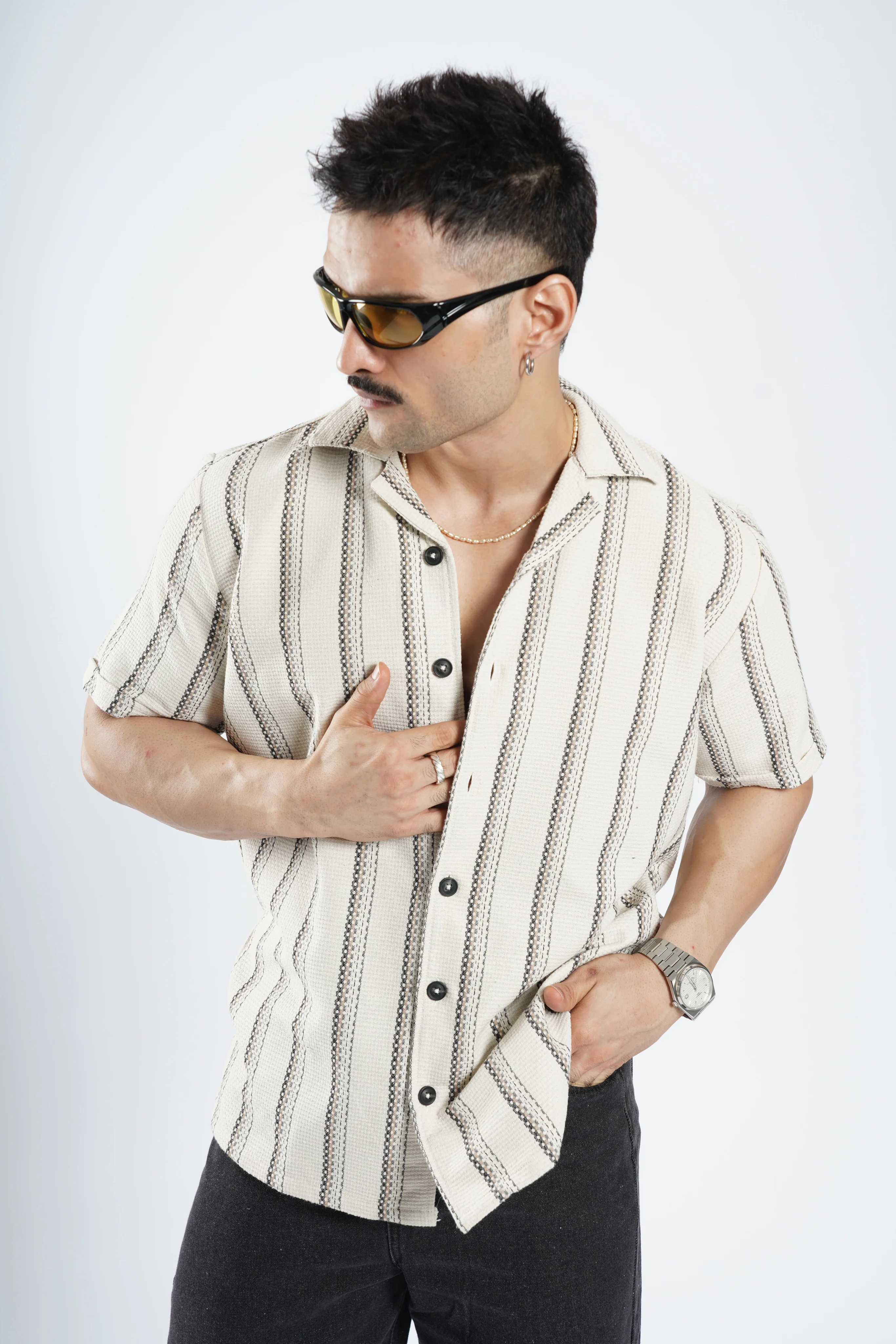 Cabanna Knitted Half Sleeve Textured Shirts - Image 6