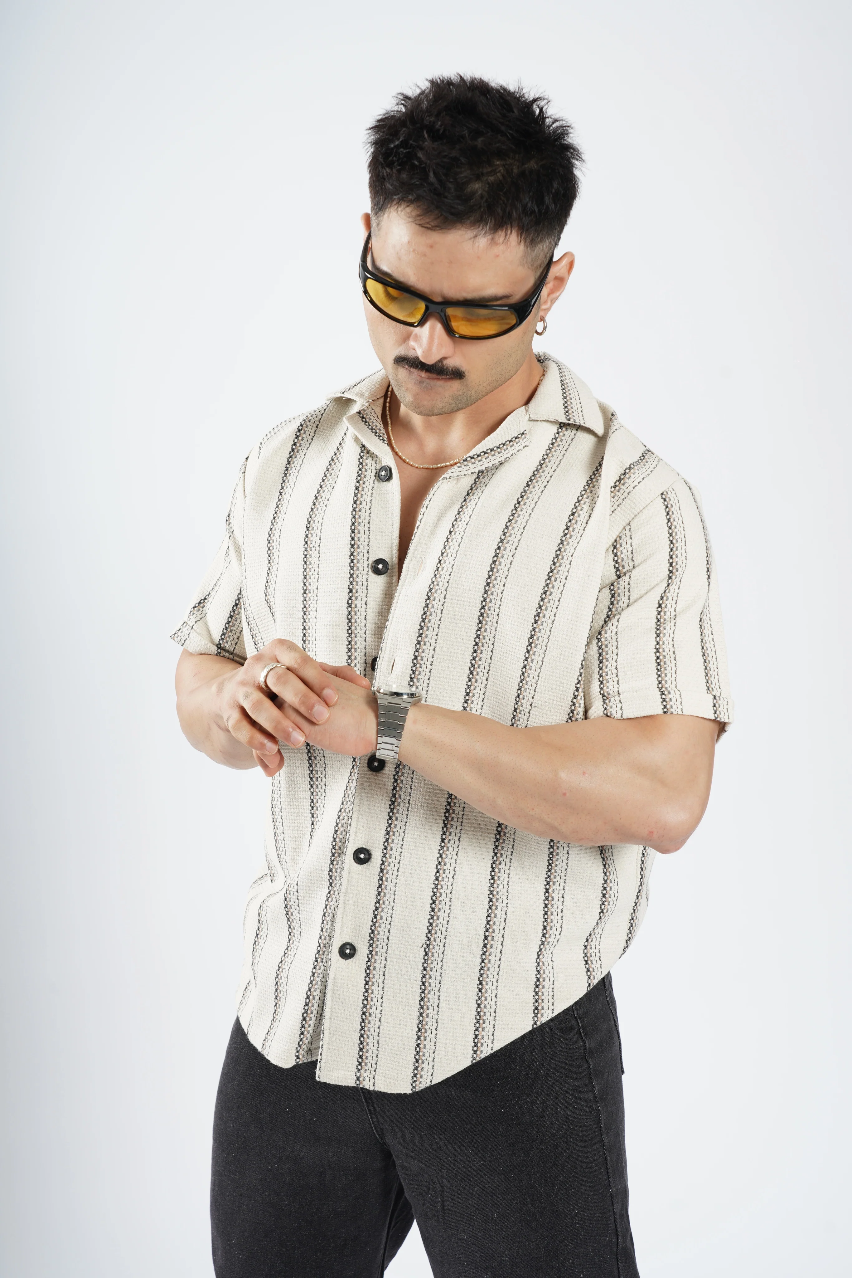 Cabanna Knitted Half Sleeve Textured Shirts - Image 7