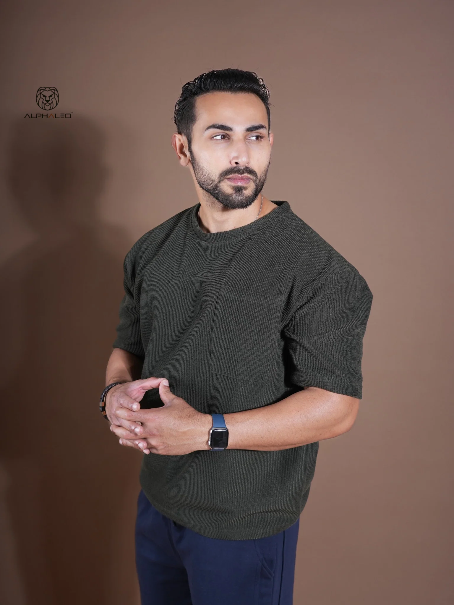 Eternals oversized Textured Stretchable Tshirt Dark Green - Image 3