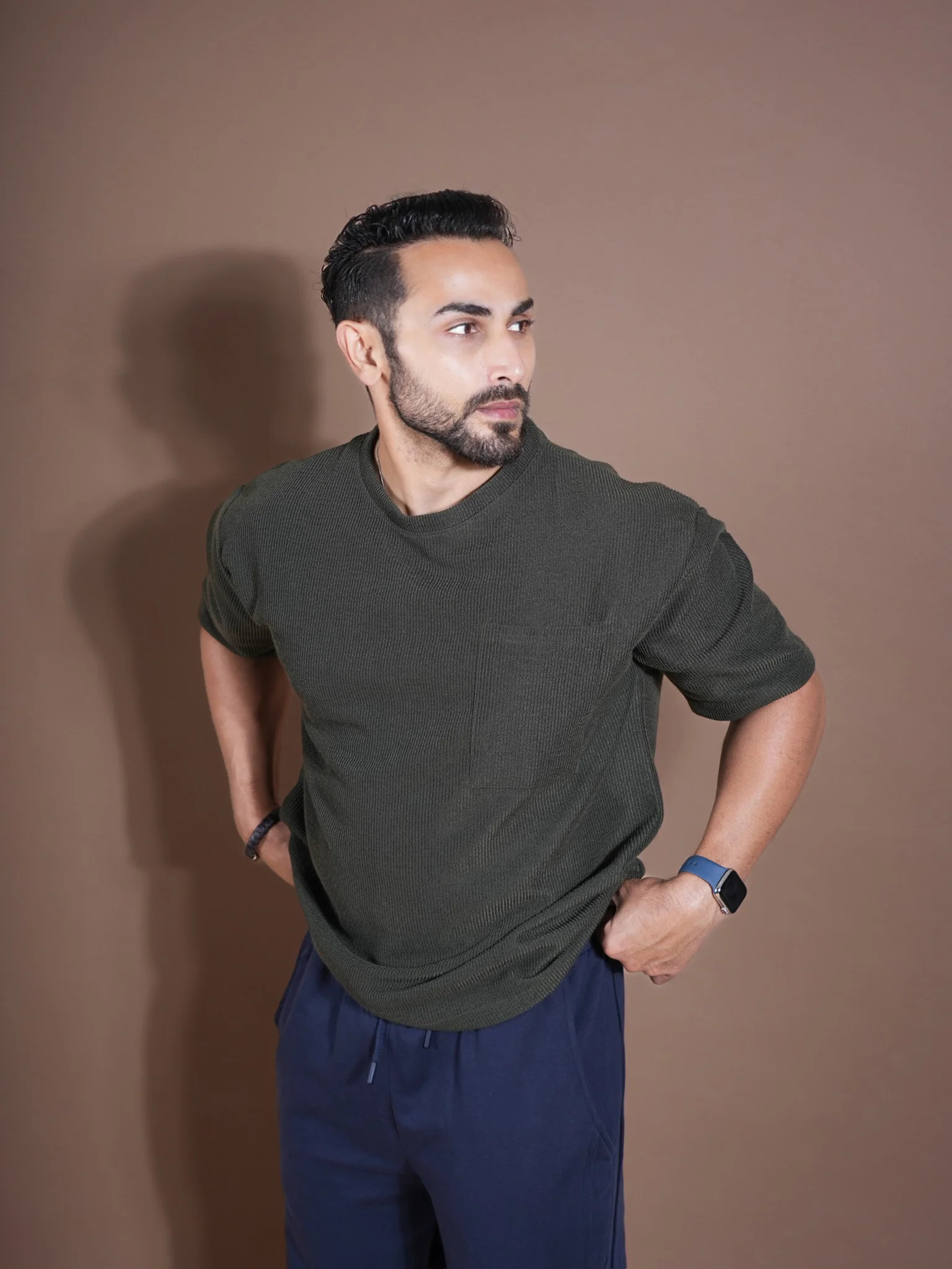 Eternals oversized Textured Stretchable Tshirt Dark Green - Image 4