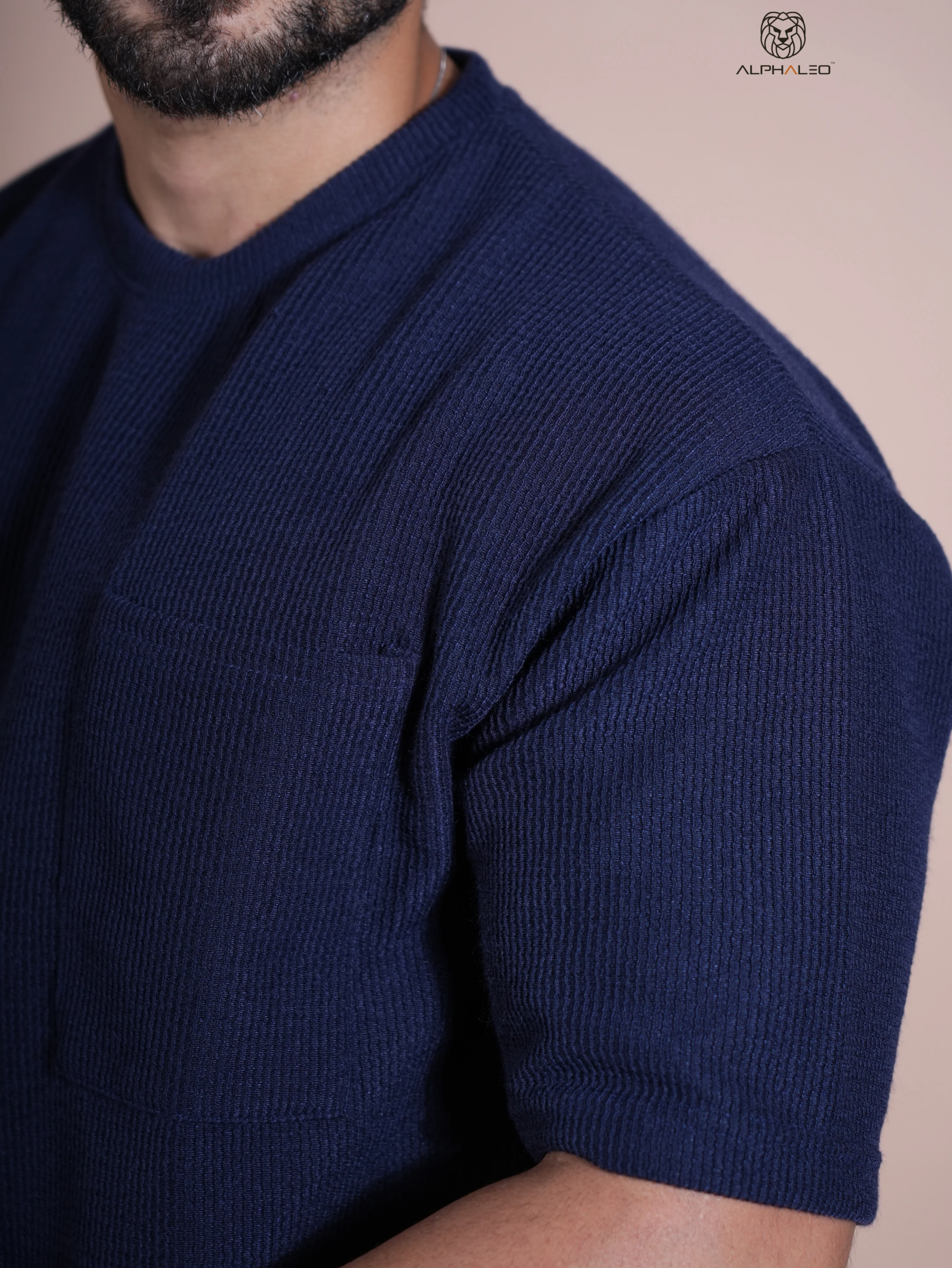 Eternals Oversized Textured Stretchable Tshirt Navy Blue - Image 4