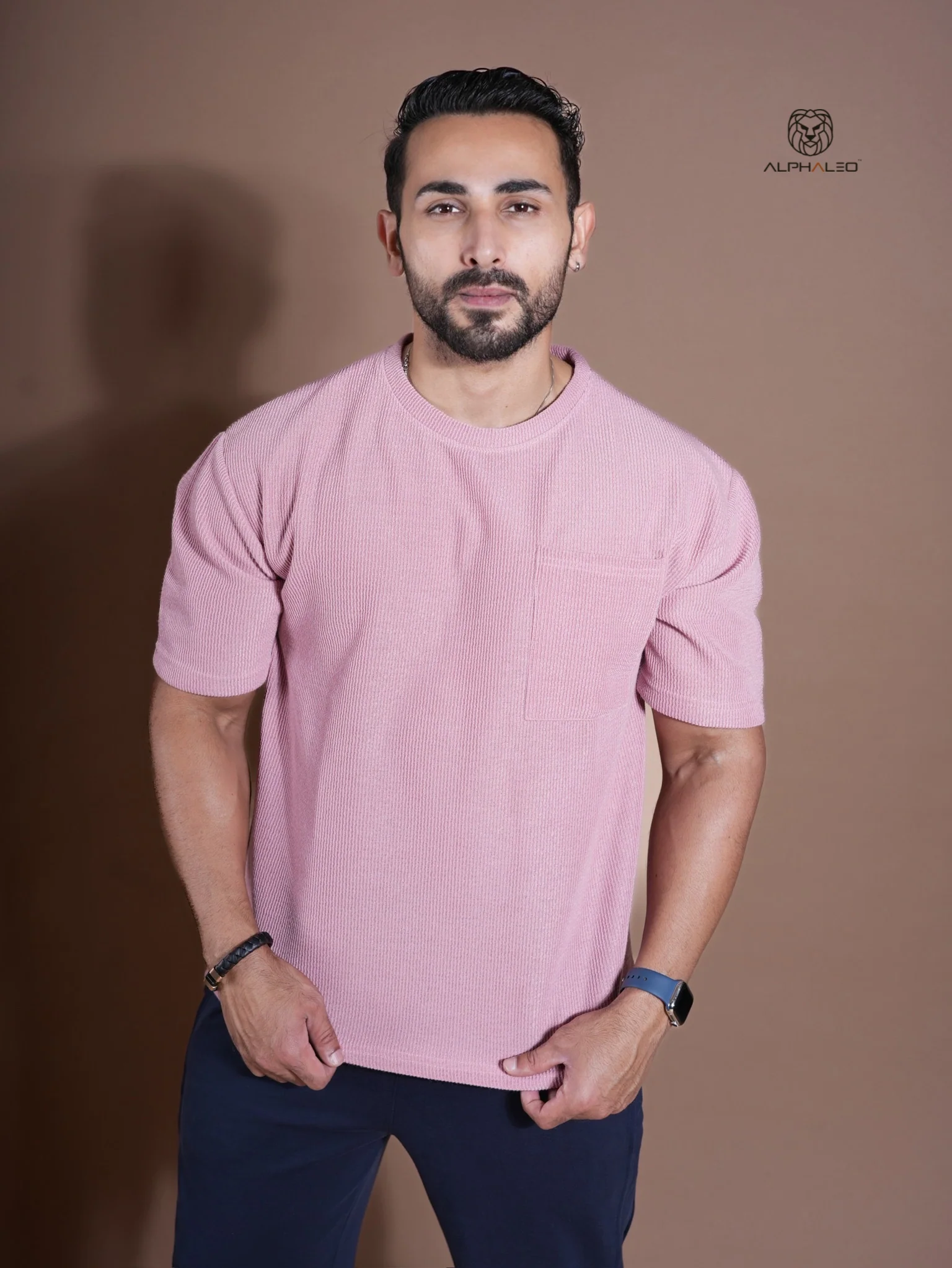 Eternals Oversized Textured Stretchable Tshirt Pink - Image 3