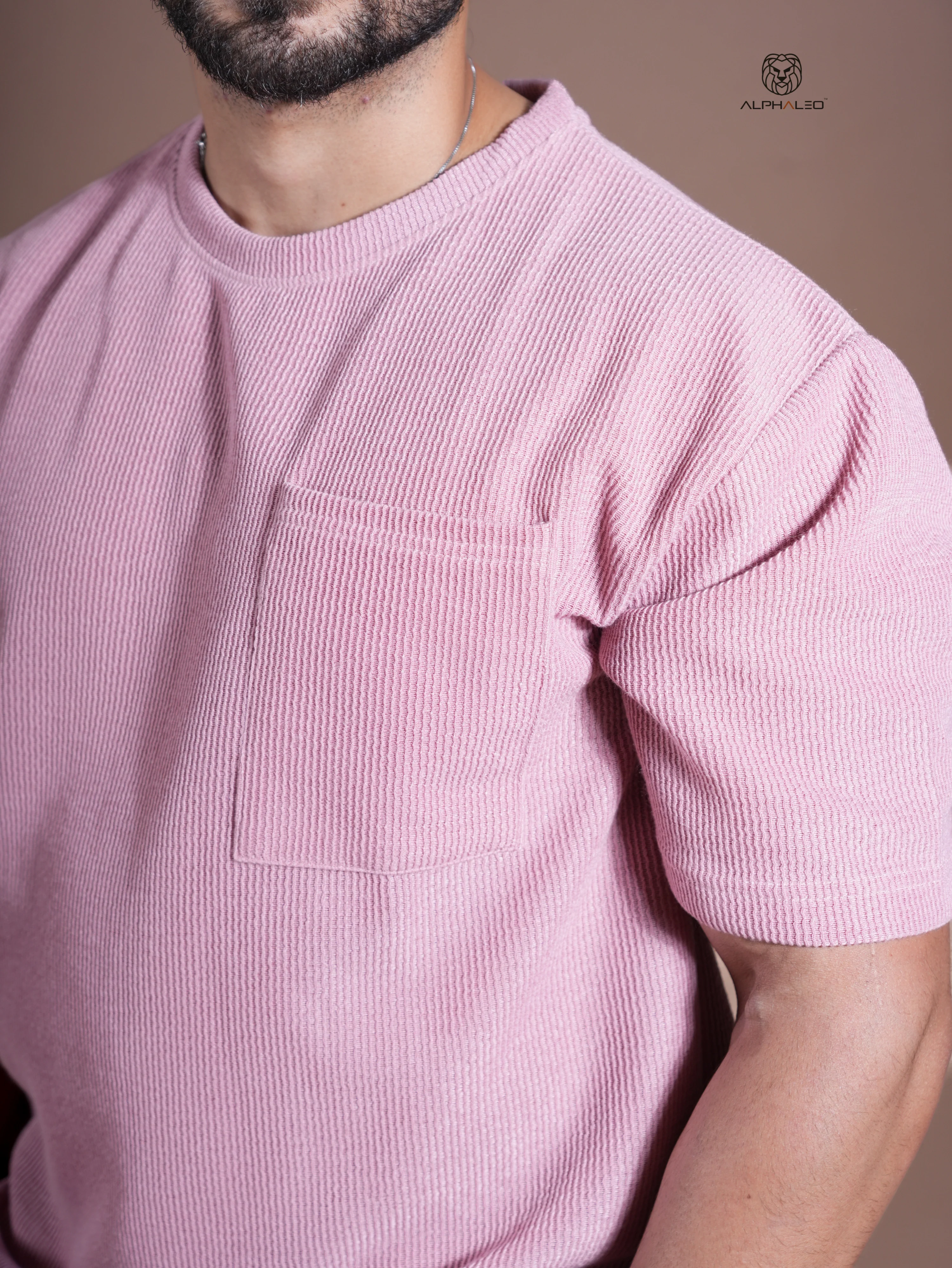 Eternals Oversized Textured Stretchable Tshirt Pink - Image 4