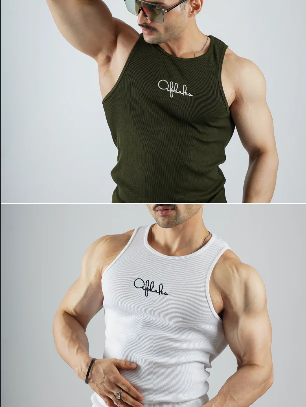 THE GLADIATOR 2.0 RIBBED VEST 2 PC PACK WHITE/OLIVE - Image 2