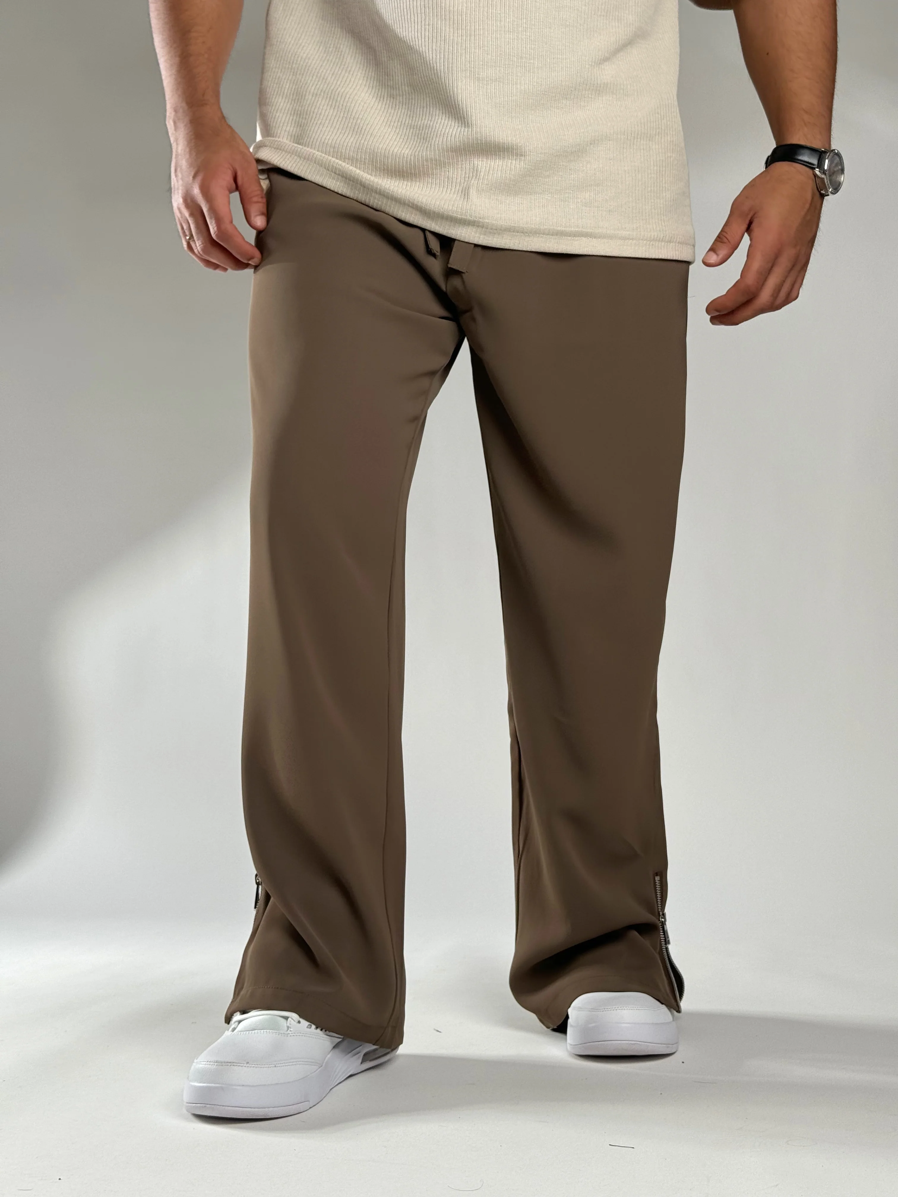 Brown Korean Street fit ice silk viscose Jogger pants - Image 3