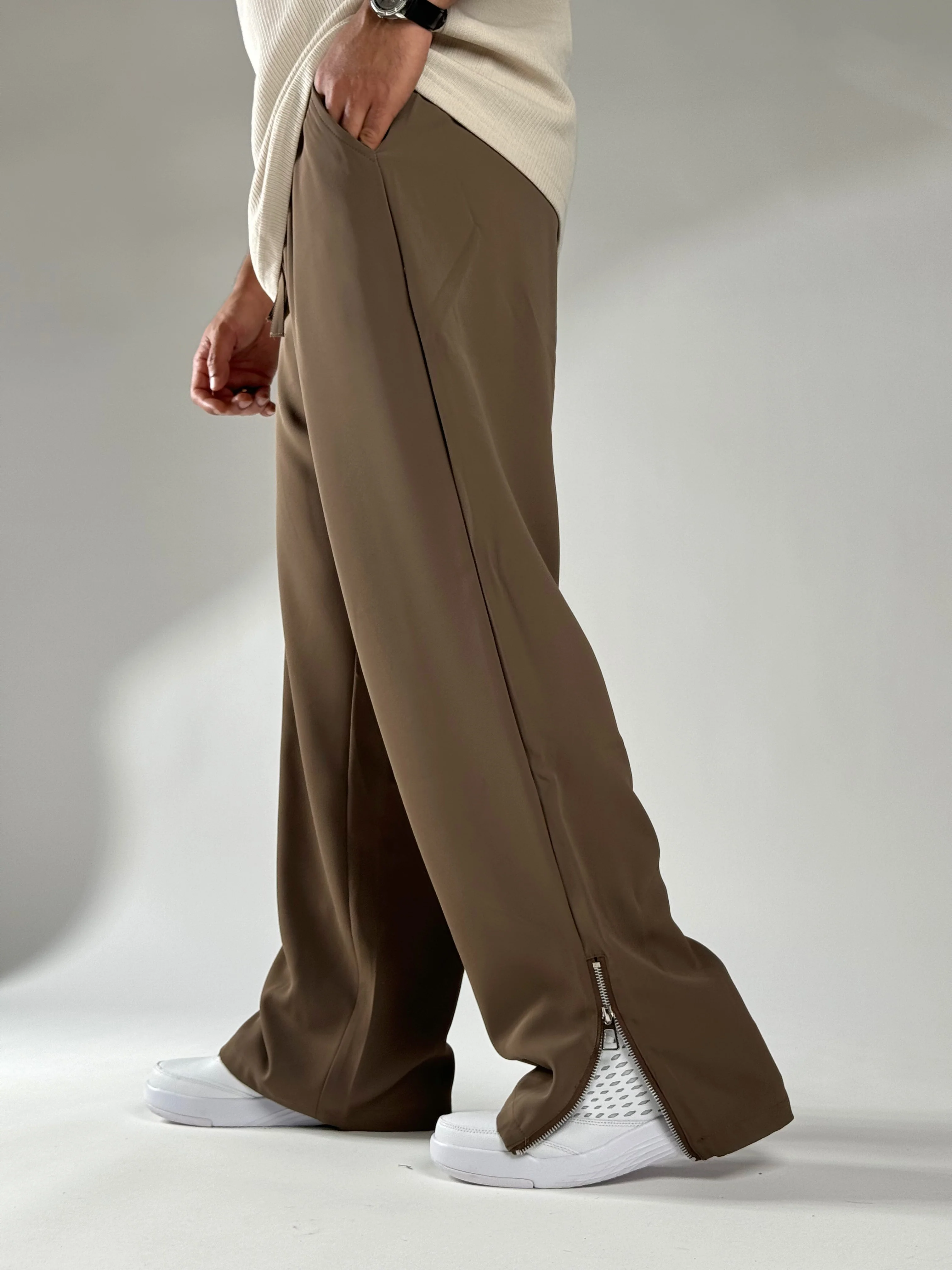Brown Korean Street fit ice silk viscose Jogger pants - Image 4