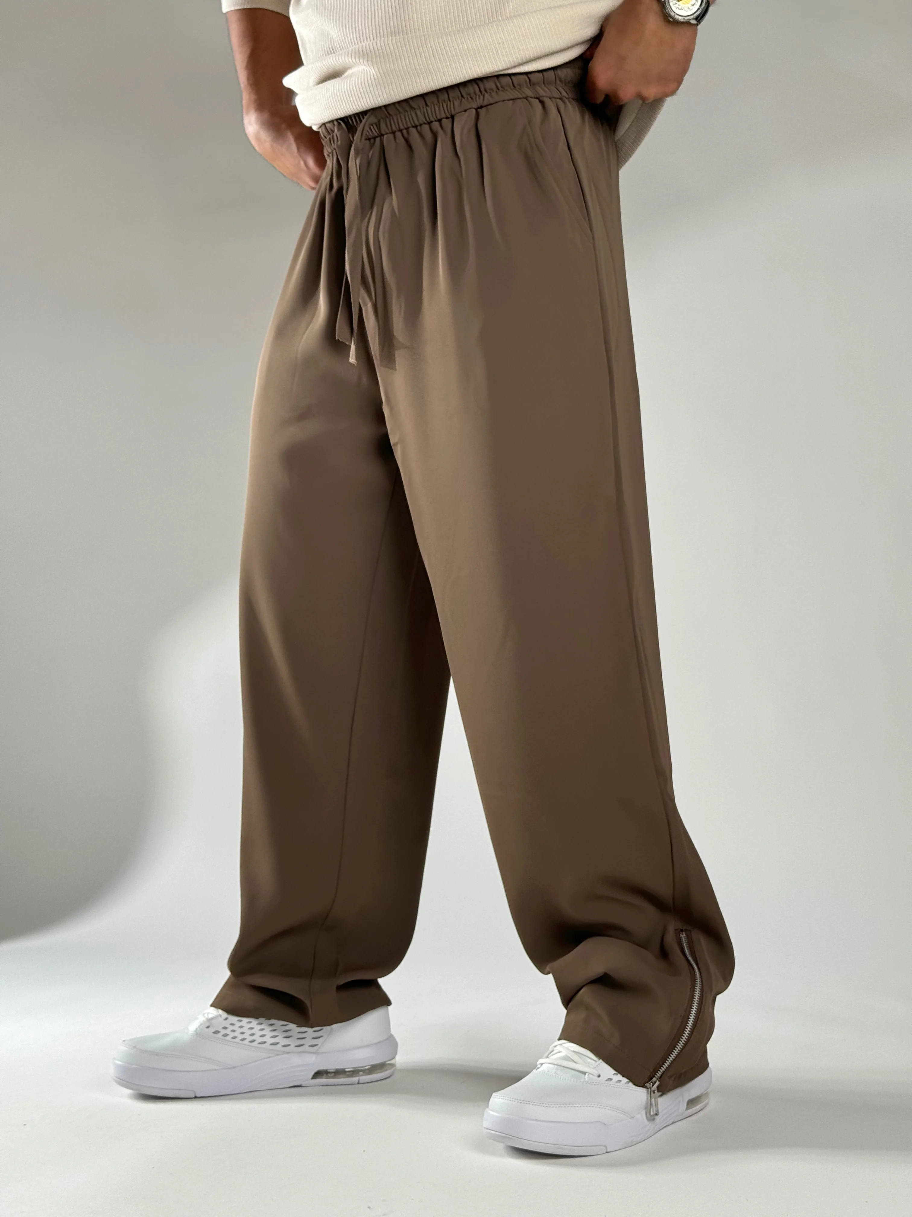 Brown Korean Street fit ice silk viscose Jogger pants - Image 6
