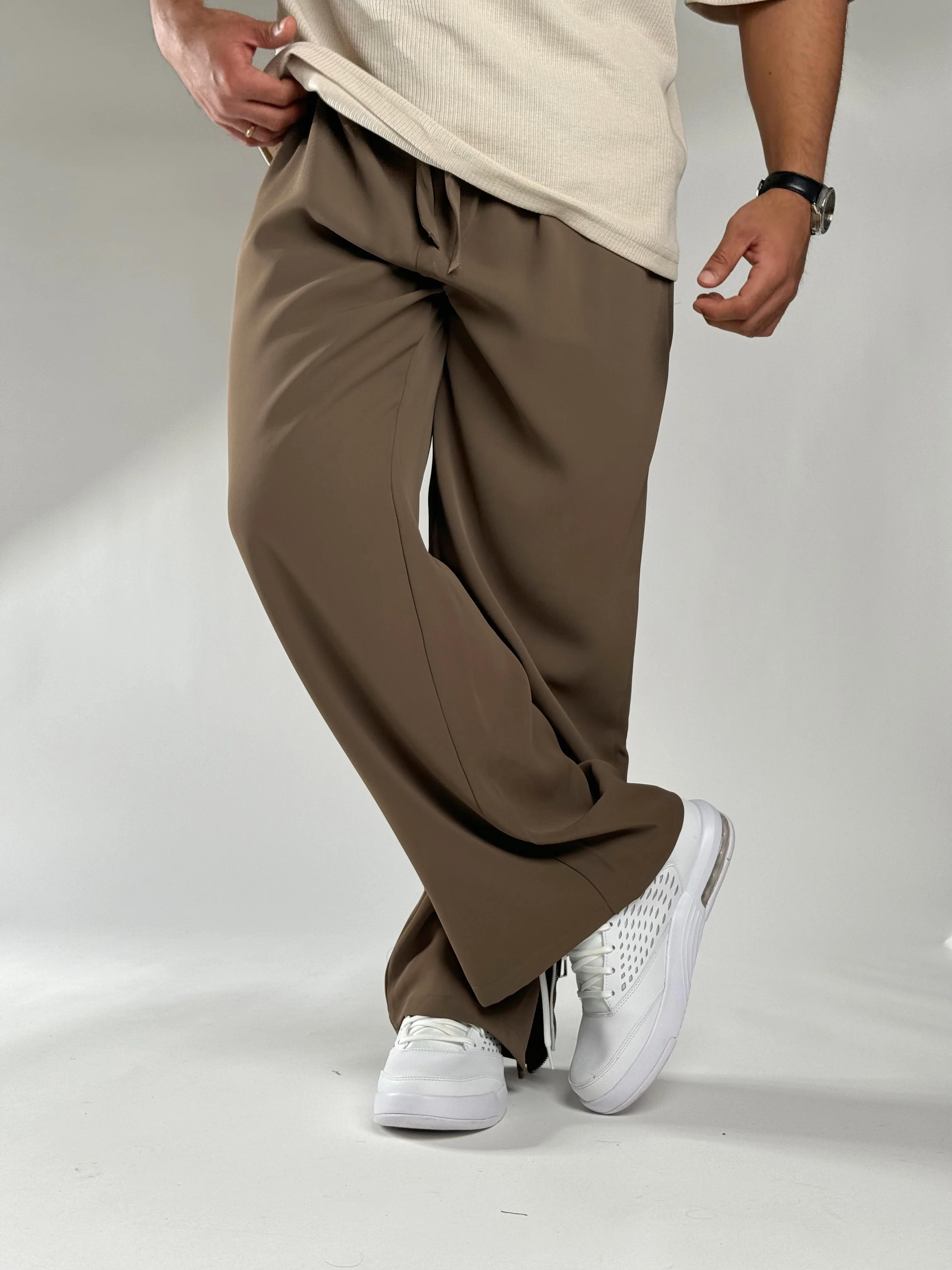 Brown Korean Street fit ice silk viscose Jogger pants - Image 8