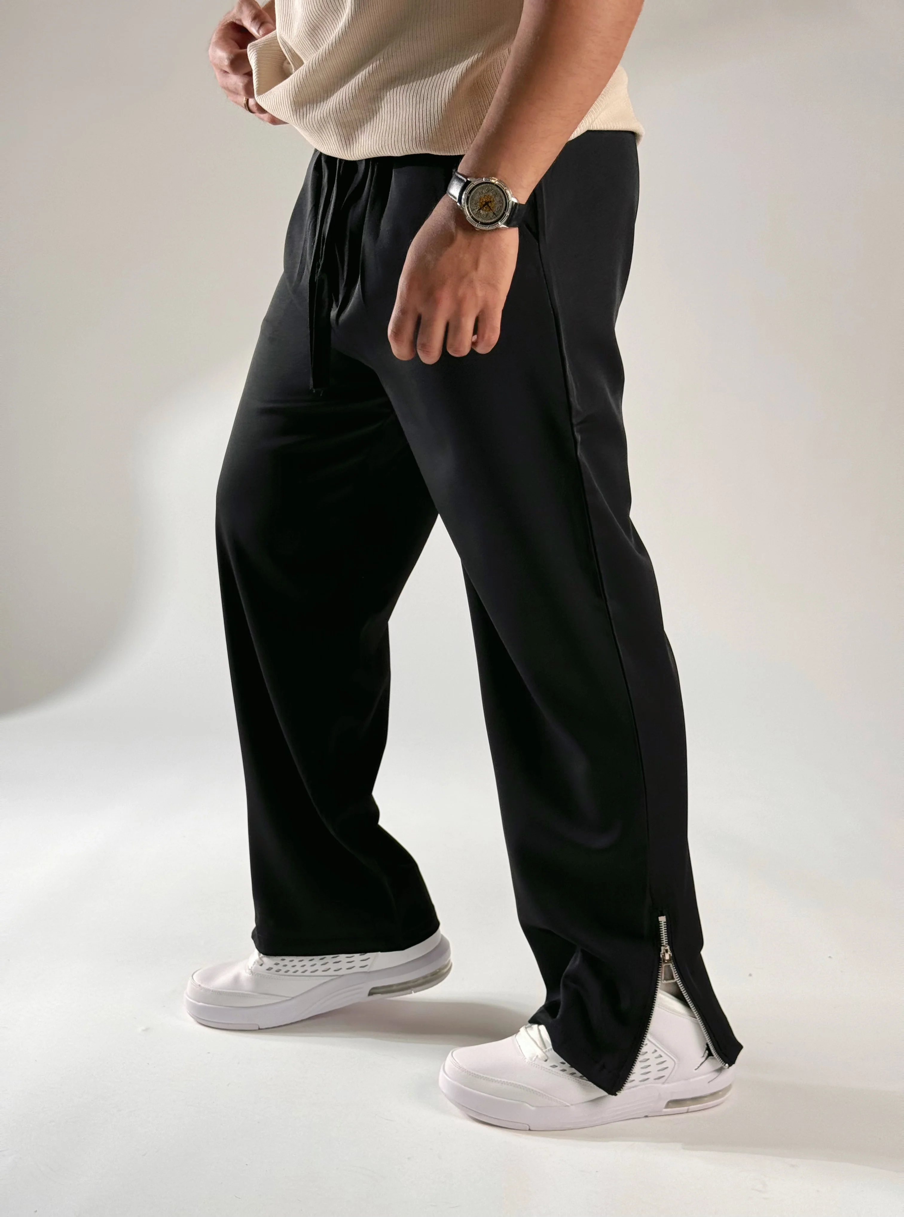 BLACK KOREAN STREET FIT ICE SILK VISCOSE JOGGER PANTS