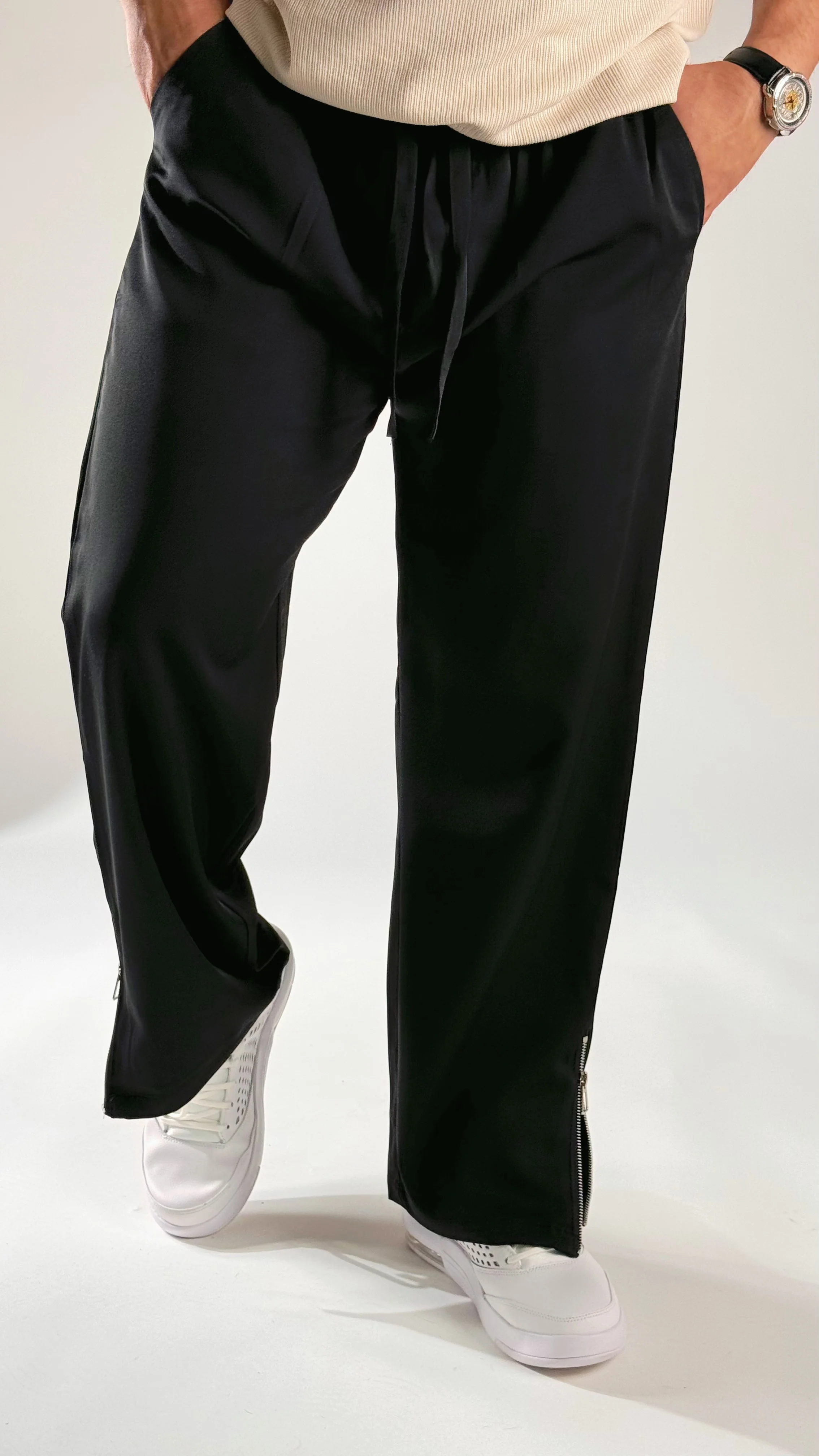 BLACK KOREAN STREET FIT ICE SILK VISCOSE JOGGER PANTS - Image 2