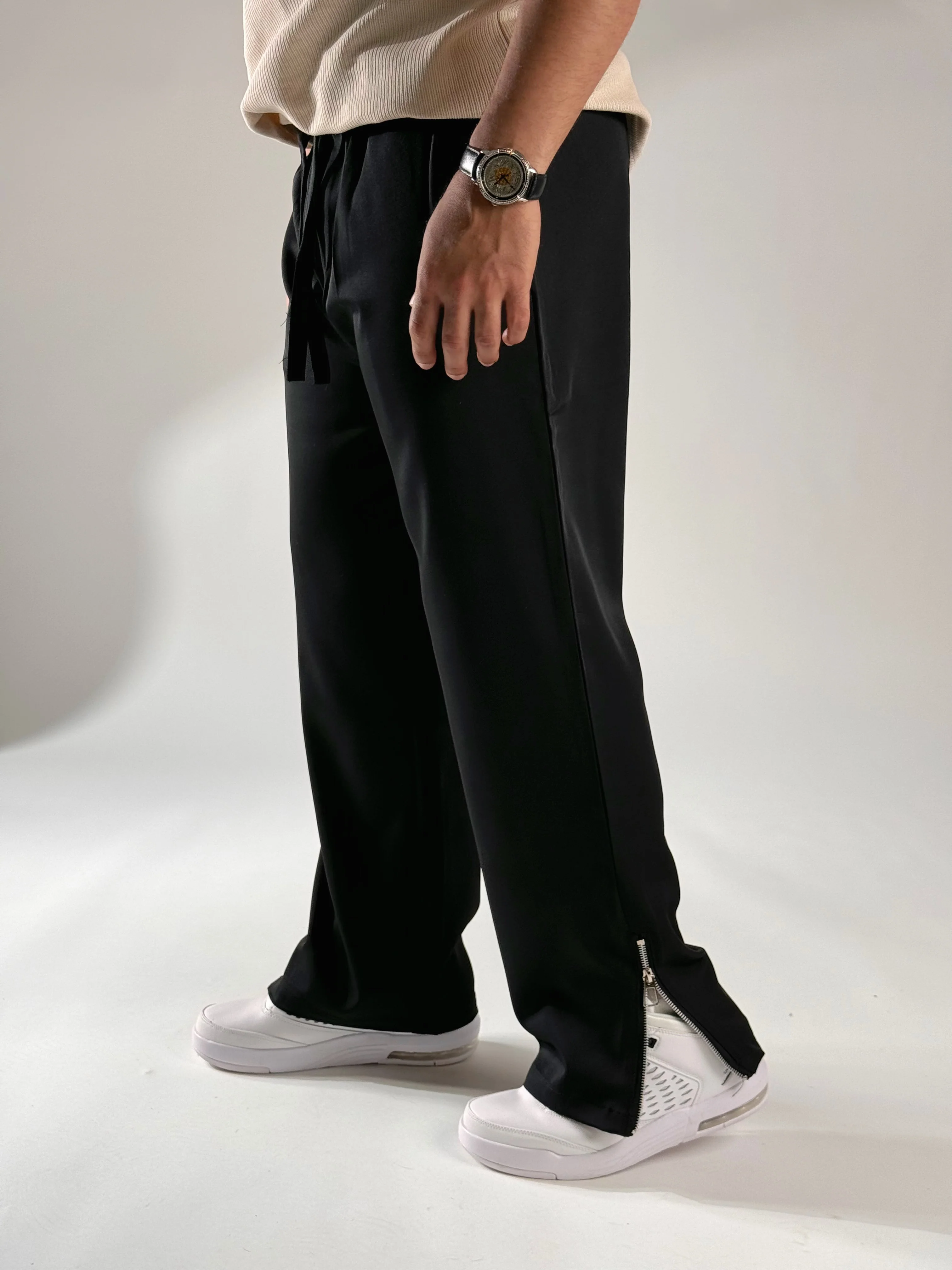 BLACK KOREAN STREET FIT ICE SILK VISCOSE JOGGER PANTS - Image 3