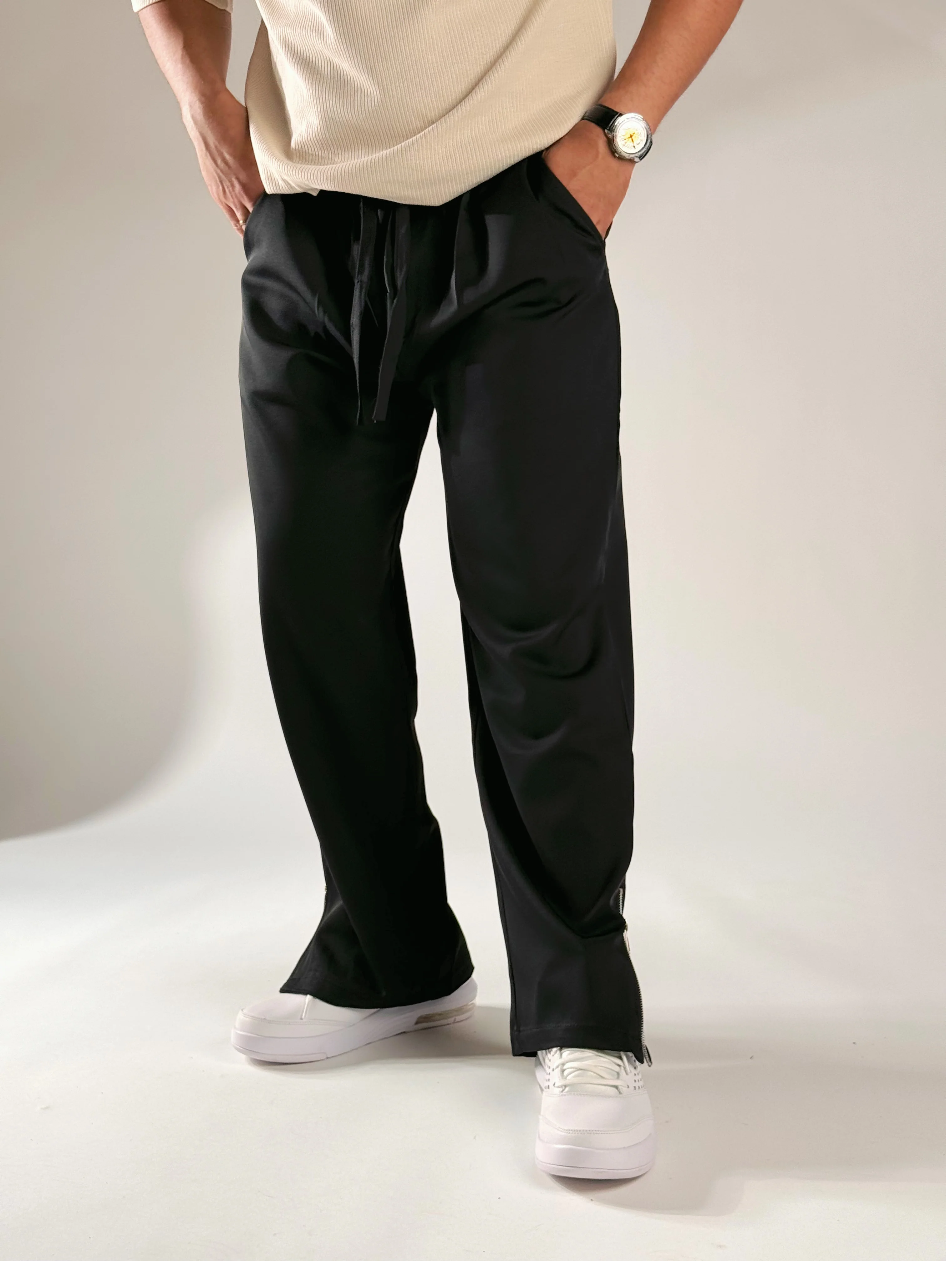 BLACK KOREAN STREET FIT ICE SILK VISCOSE JOGGER PANTS - Image 4