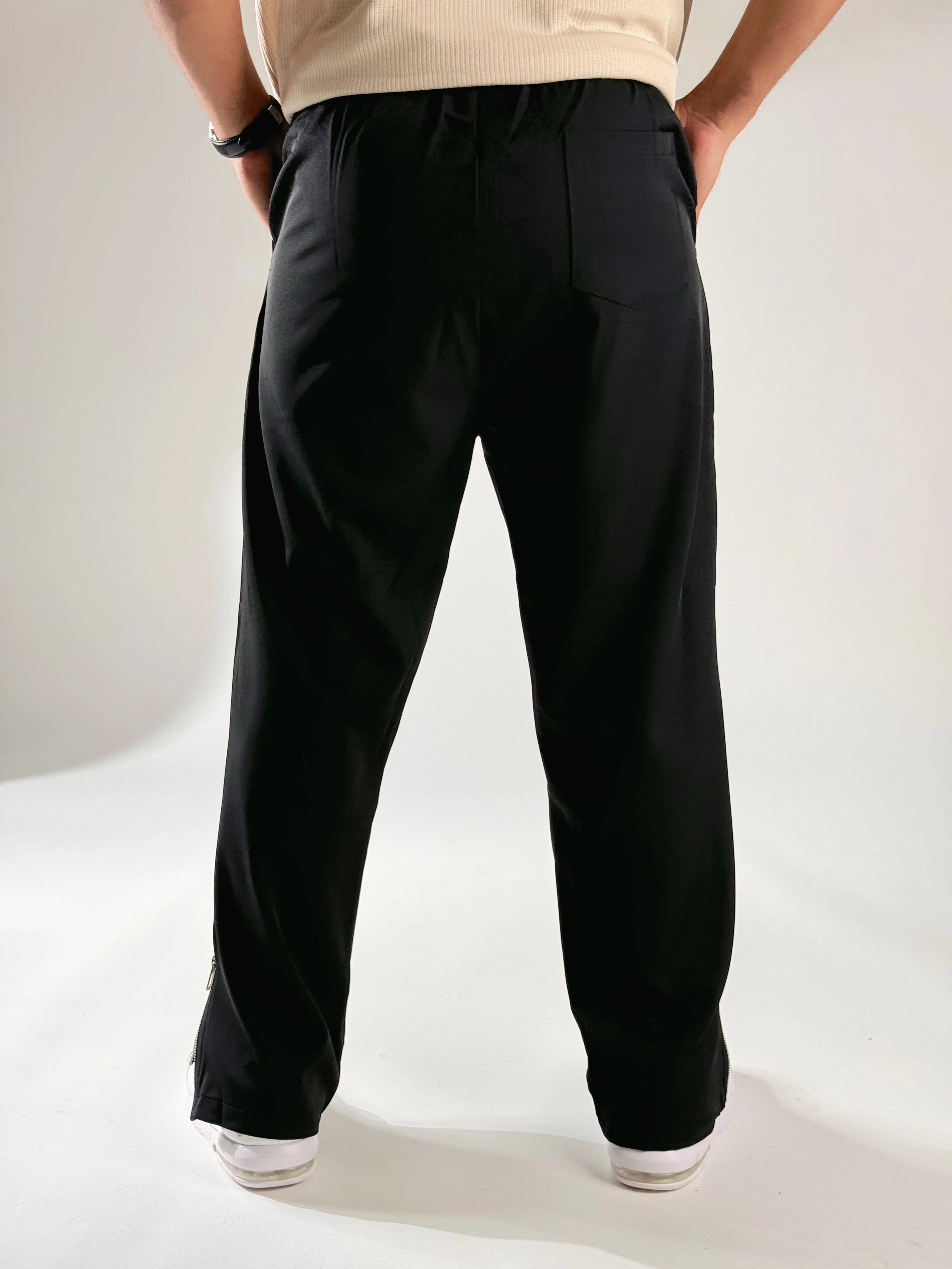 BLACK KOREAN STREET FIT ICE SILK VISCOSE JOGGER PANTS - Image 5