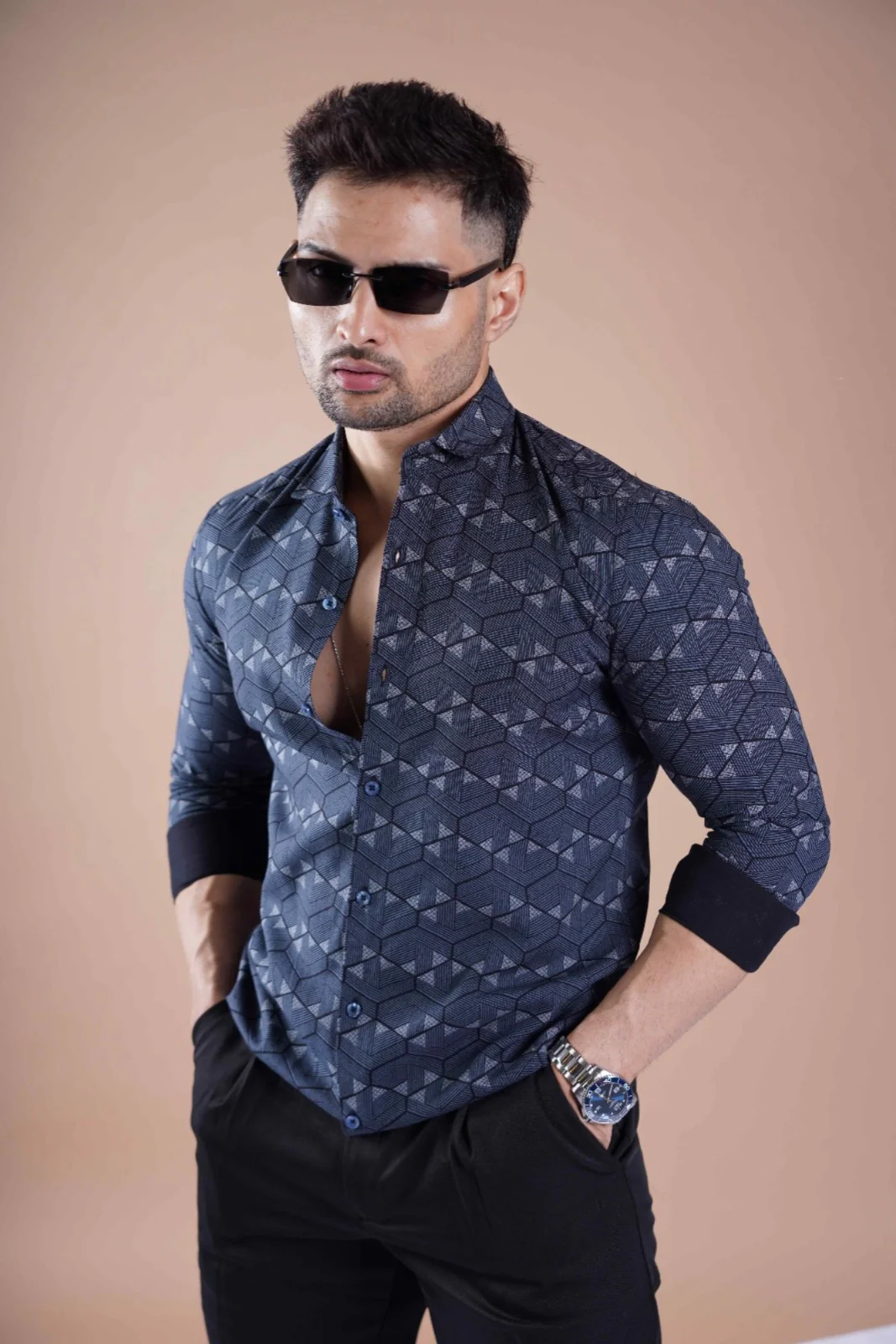 RETRO LUXE PRINTED SHIRT BLUE - Image 3