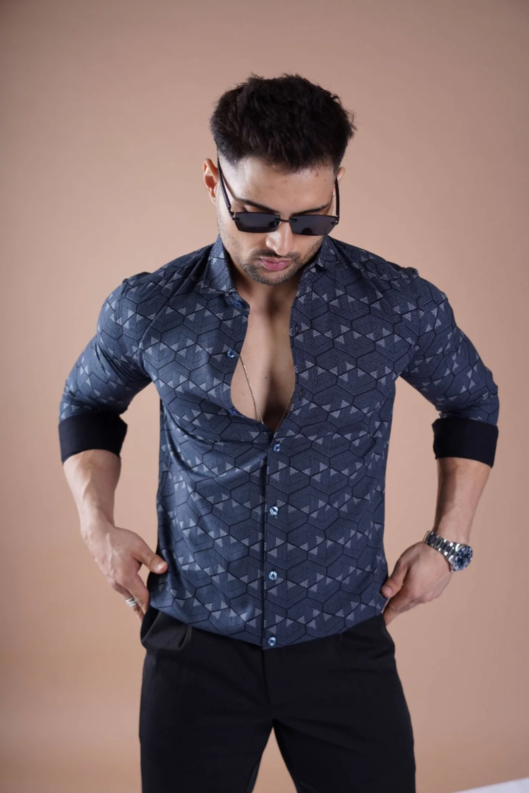 RETRO LUXE PRINTED SHIRT BLUE - Image 4