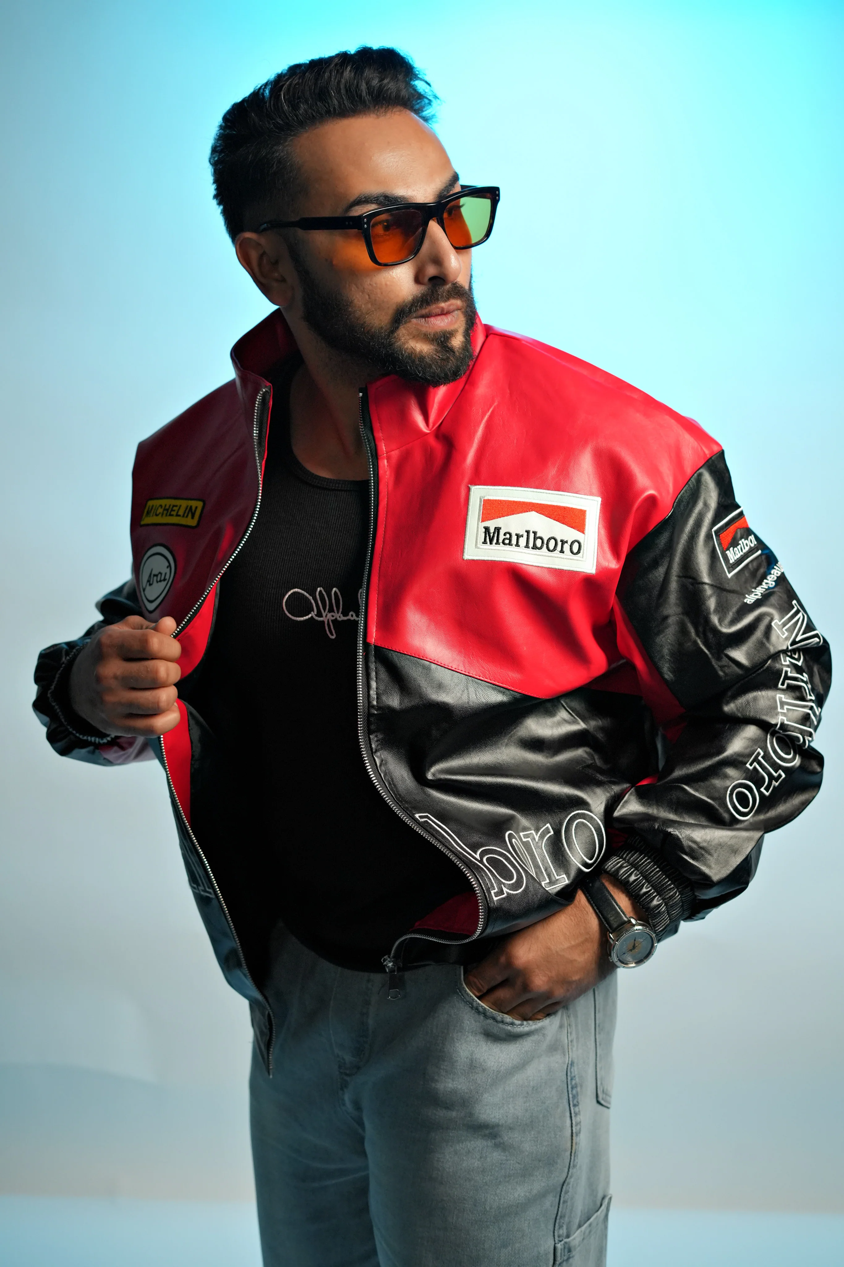 Marlboro Retro Grand Prix Faux leather Embroidered racing Jacket - Image 11