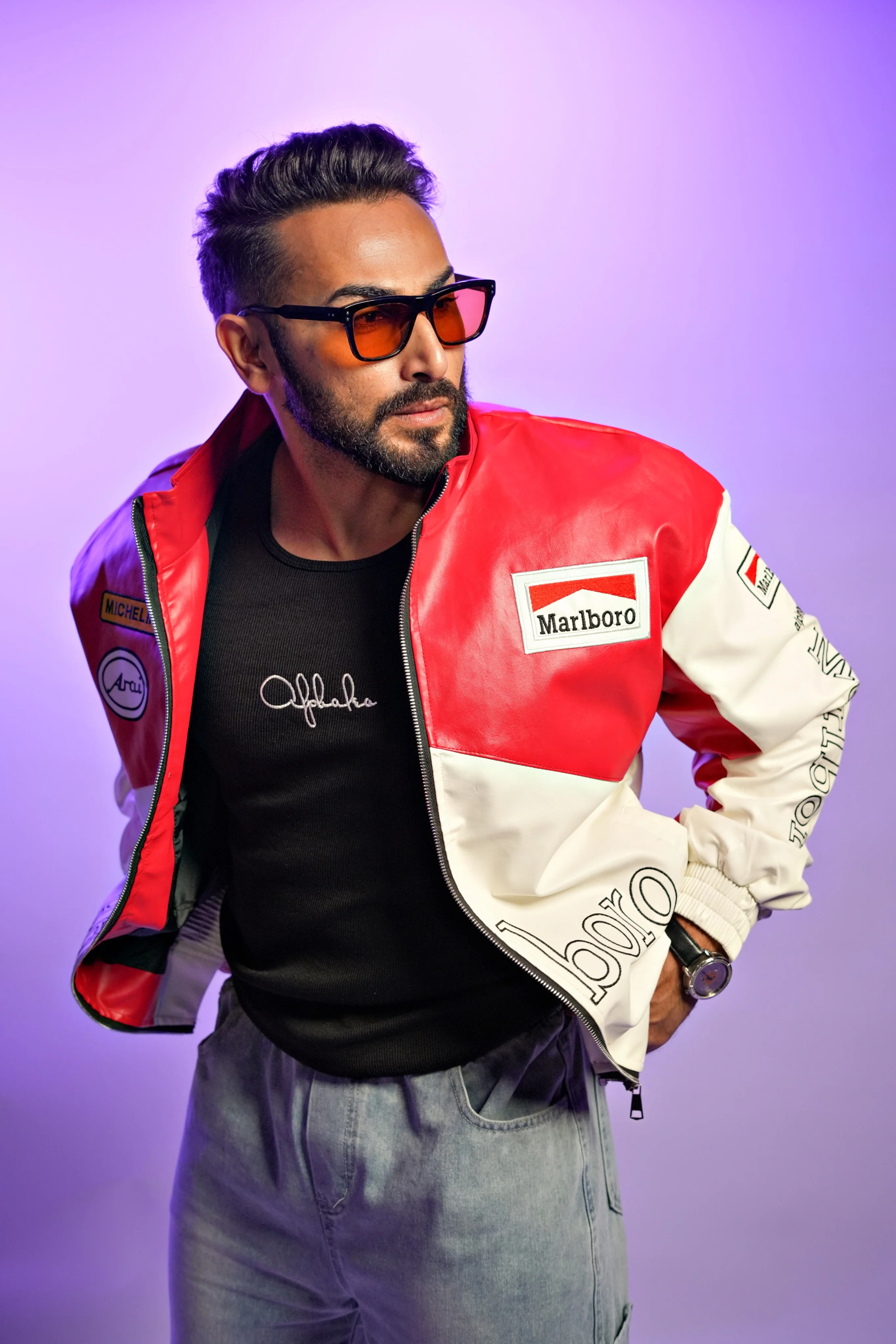 Marlboro Retro Grand Prix Faux leather Embroidered racing Jacket - Image 3