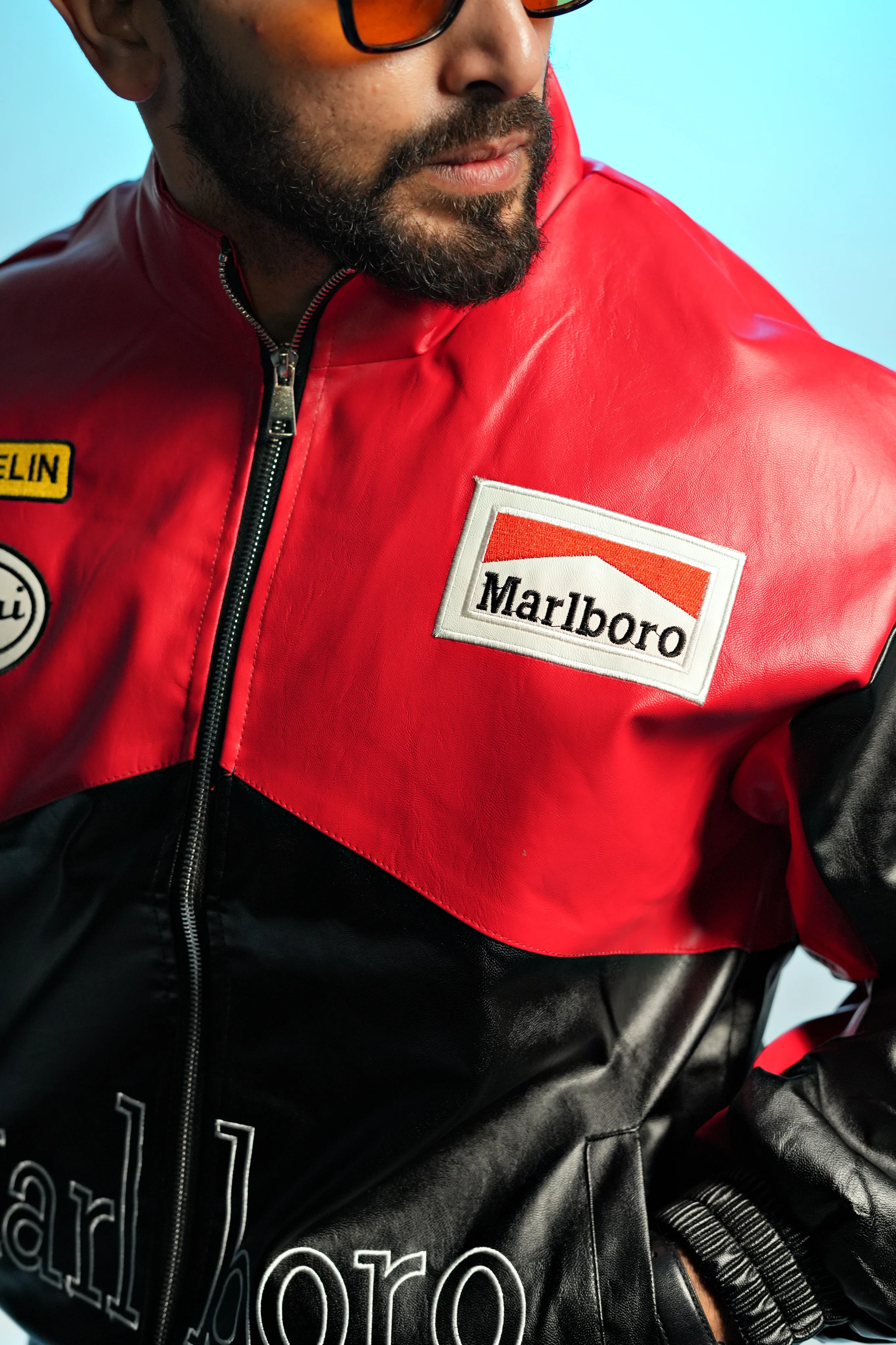 Marlboro Retro Grand Prix Faux leather Embroidered racing Jacket - Image 4