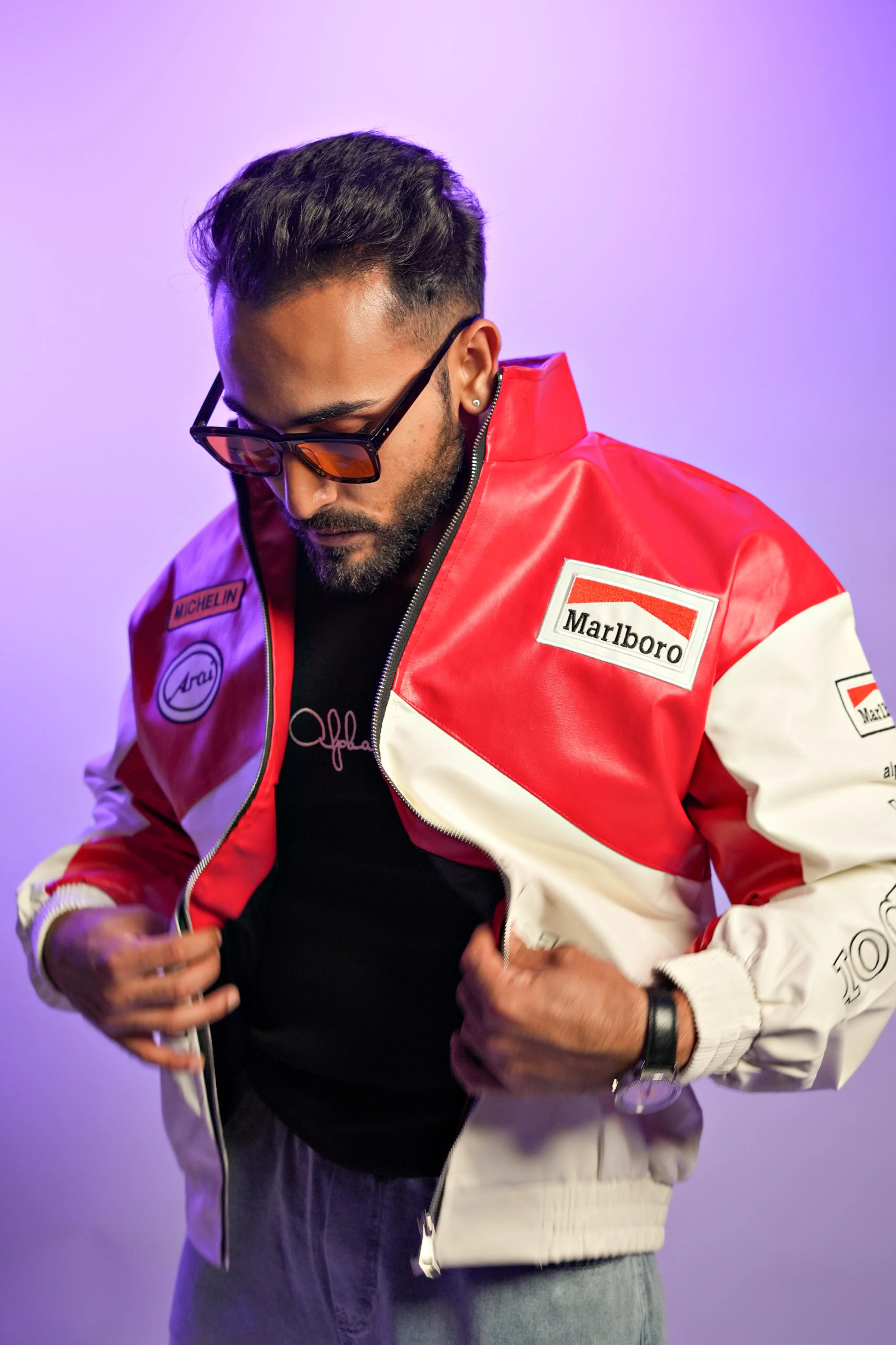 Marlboro Retro Grand Prix Faux leather Embroidered racing Jacket - Image 5