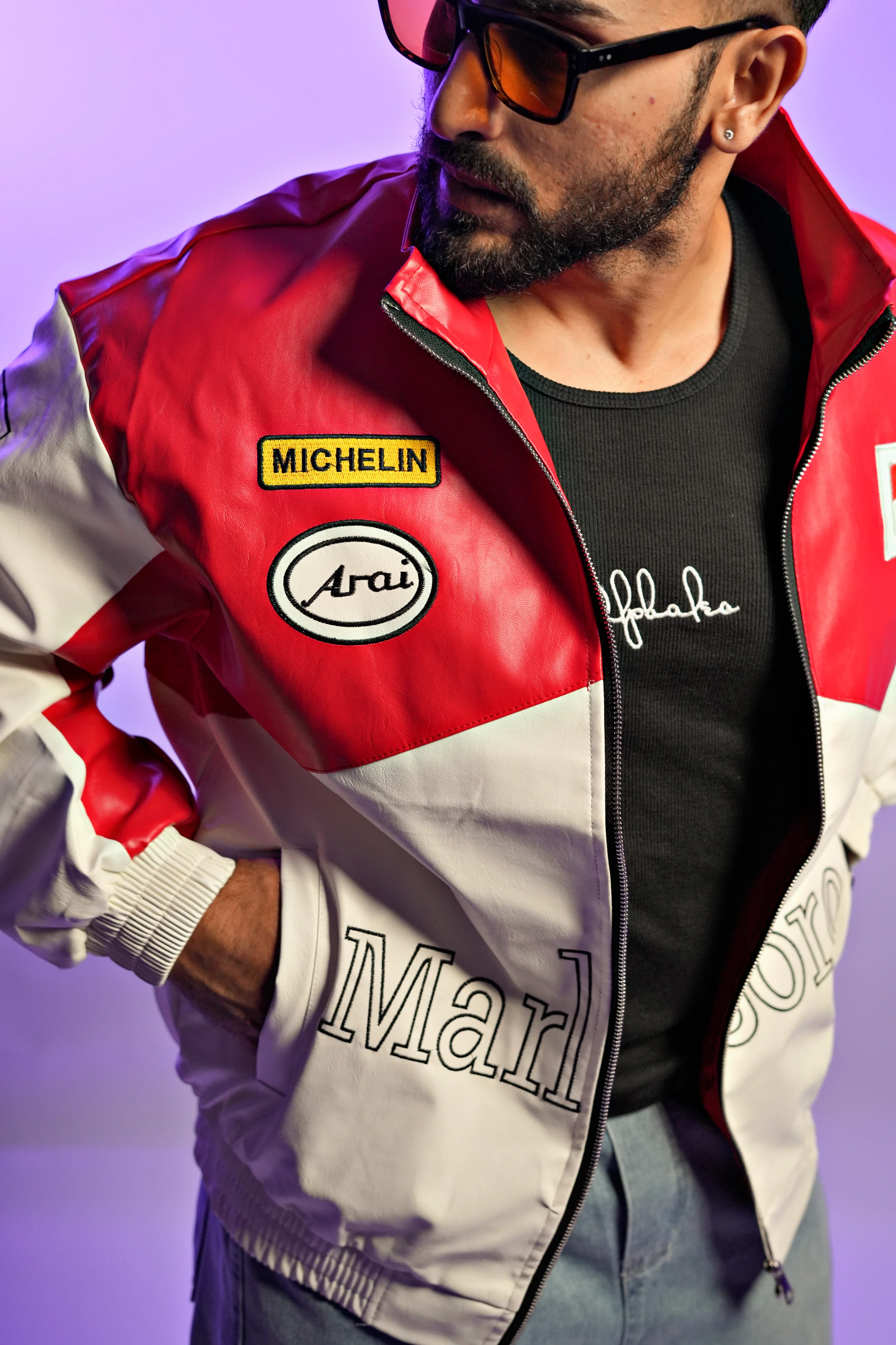 Marlboro Retro Grand Prix Faux leather Embroidered racing Jacket - Image 6