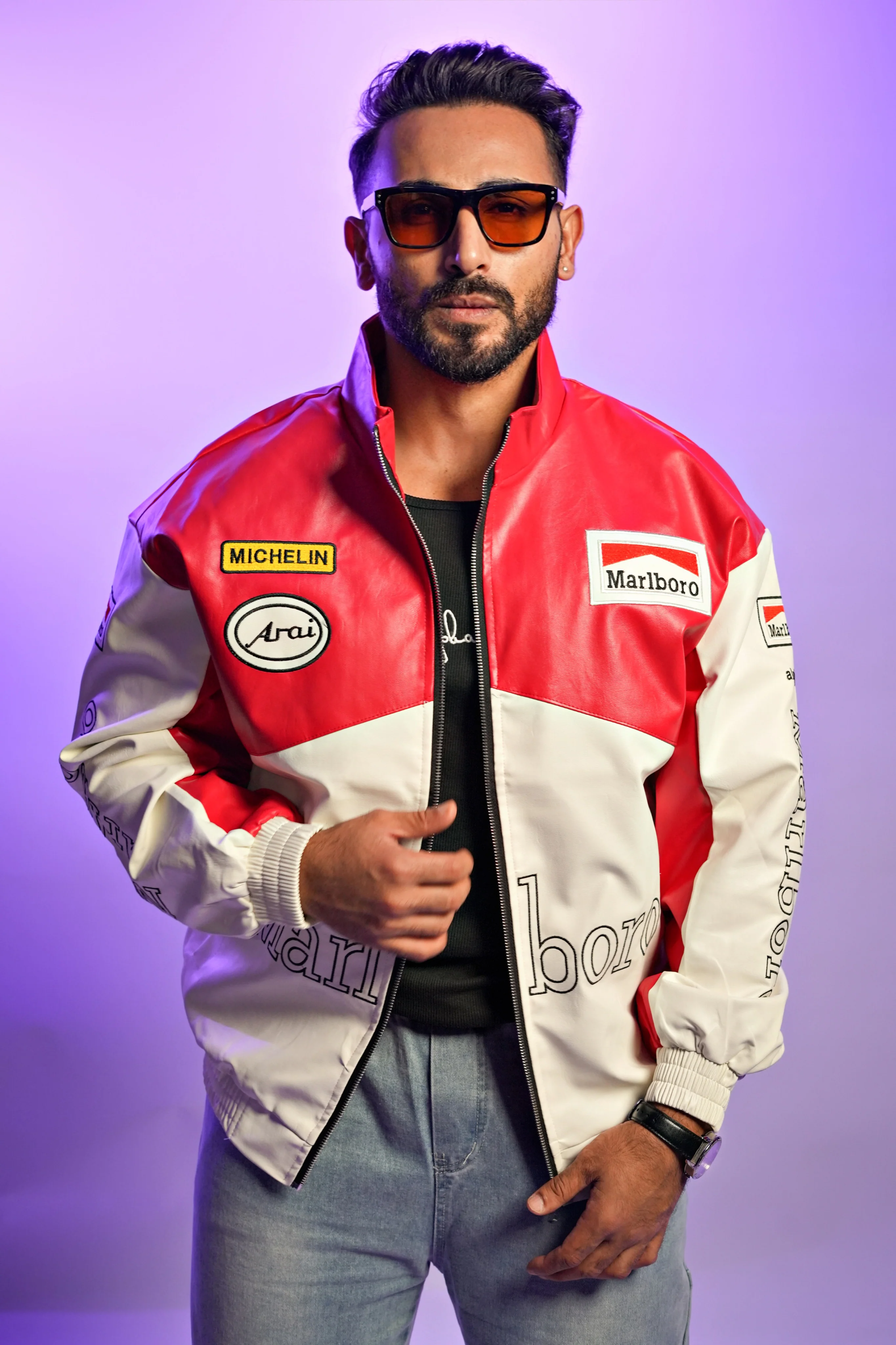 Marlboro Retro Grand Prix Faux leather Embroidered racing Jacket - Image 7