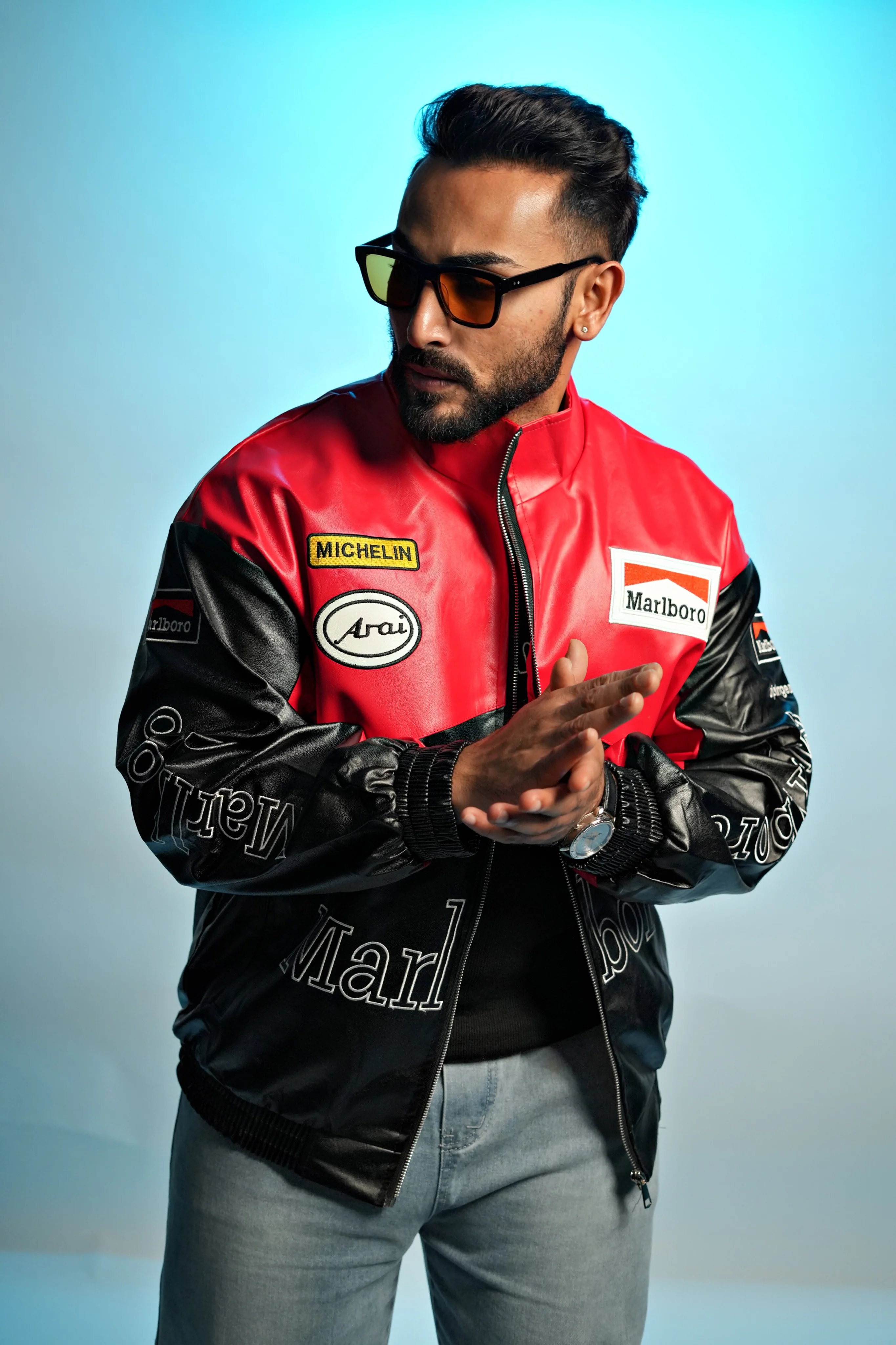 Marlboro Retro Grand Prix Faux leather Embroidered racing Jacket - Image 9