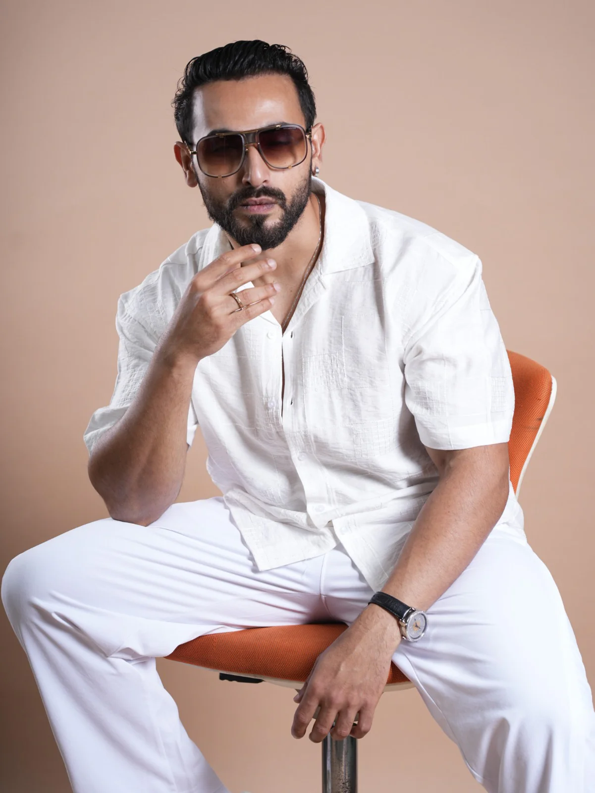 Riviera Half Sleeve Linen Embroidered Shirt white SQUARE - Image 3