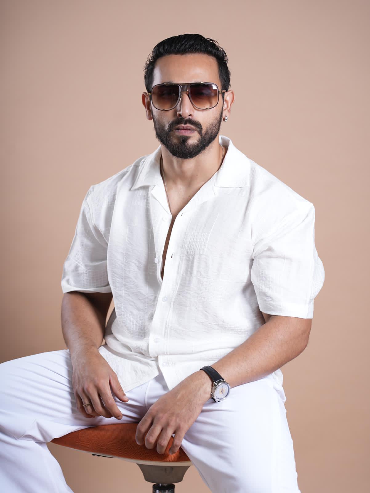 Riviera Half Sleeve Linen Embroidered Shirt white SQUARE - Image 7