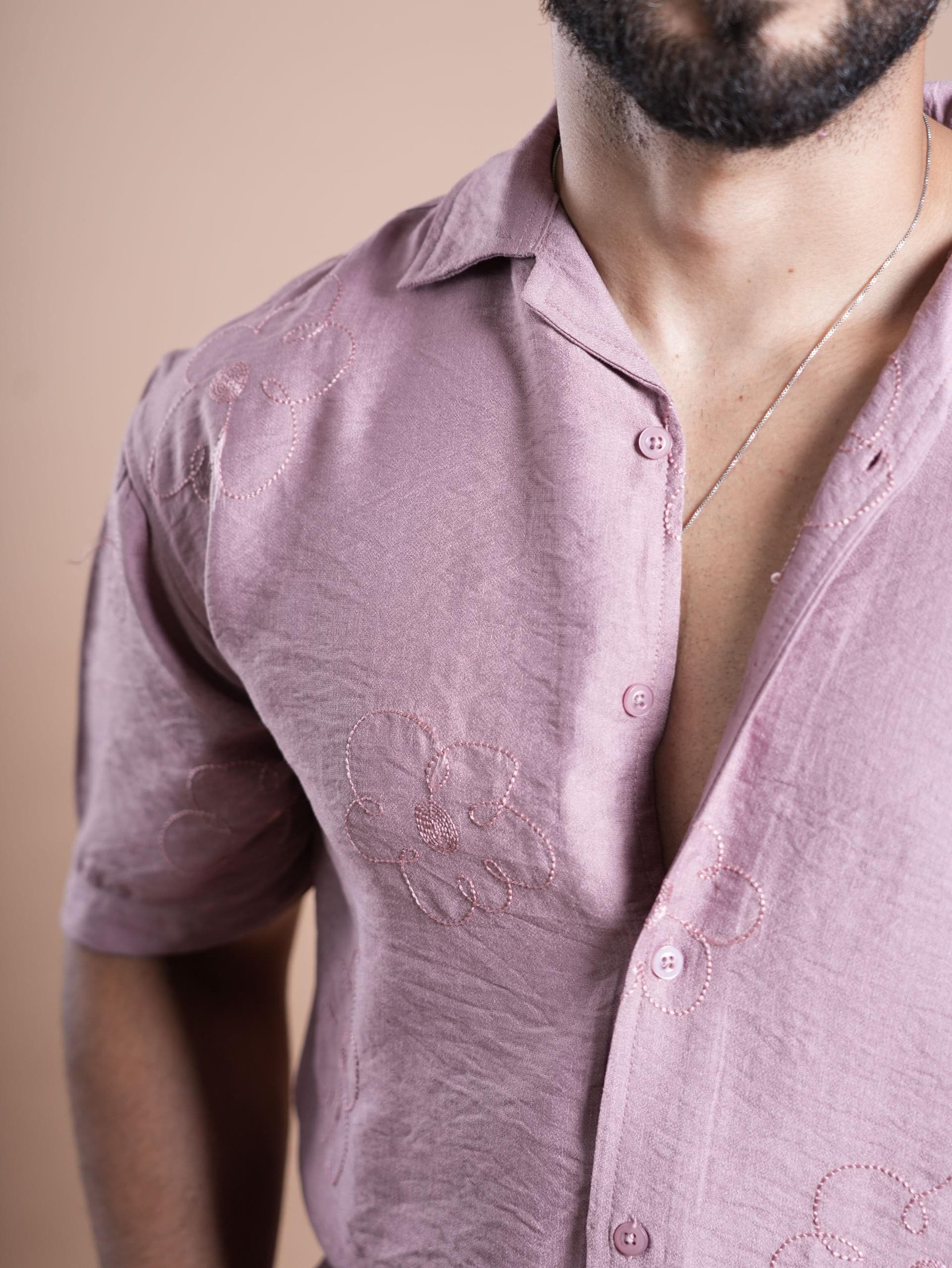 Riviera Half Sleeve Flower Linen Embroidered Shirt FLOWER - Image 4
