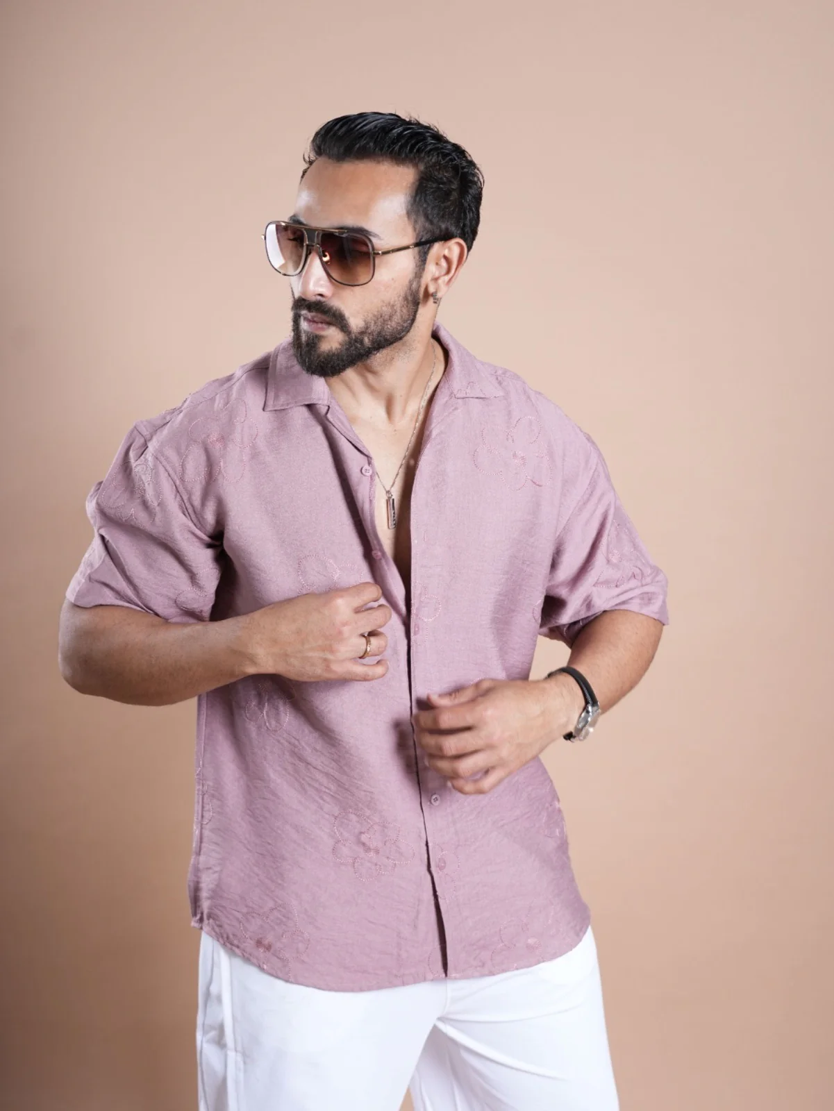 Riviera Half Sleeve Flower Linen Embroidered Shirt FLOWER - Image 5