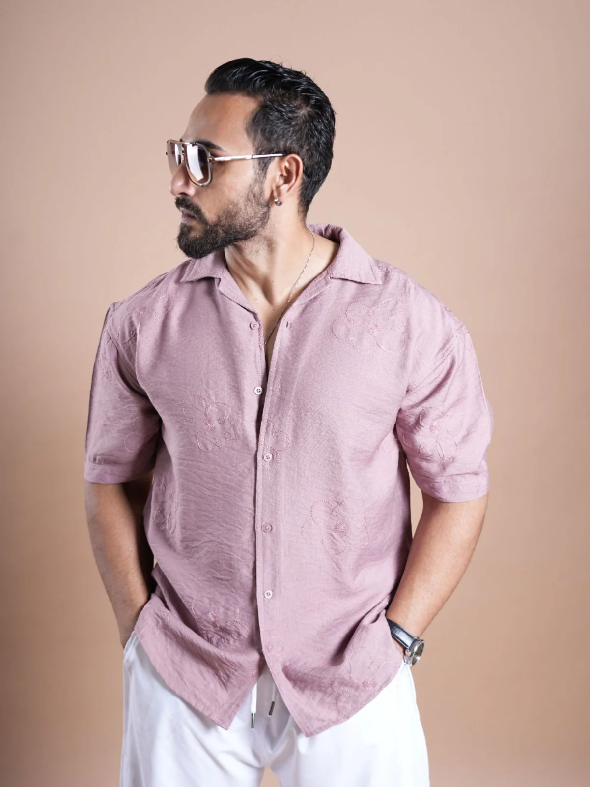 Riviera Half Sleeve Flower Linen Embroidered Shirt FLOWER - Image 7