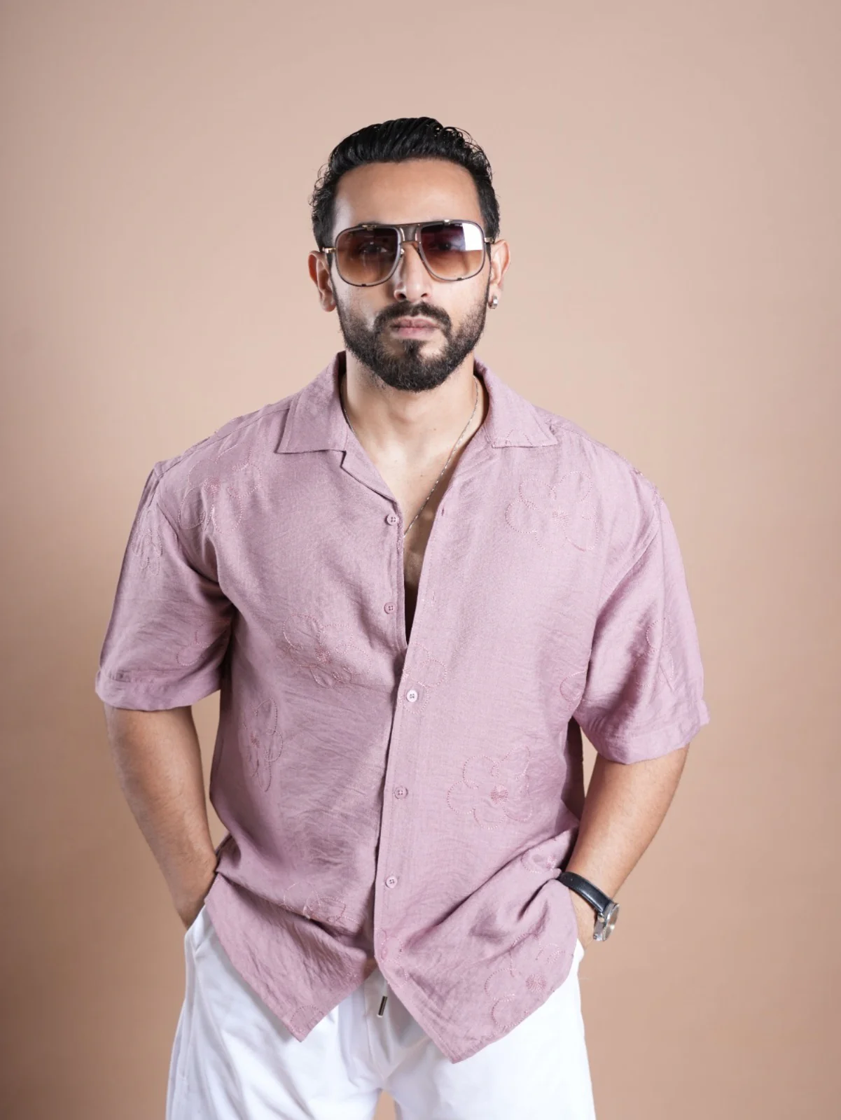 Riviera Half Sleeve Flower Linen Embroidered Shirt FLOWER - Image 8