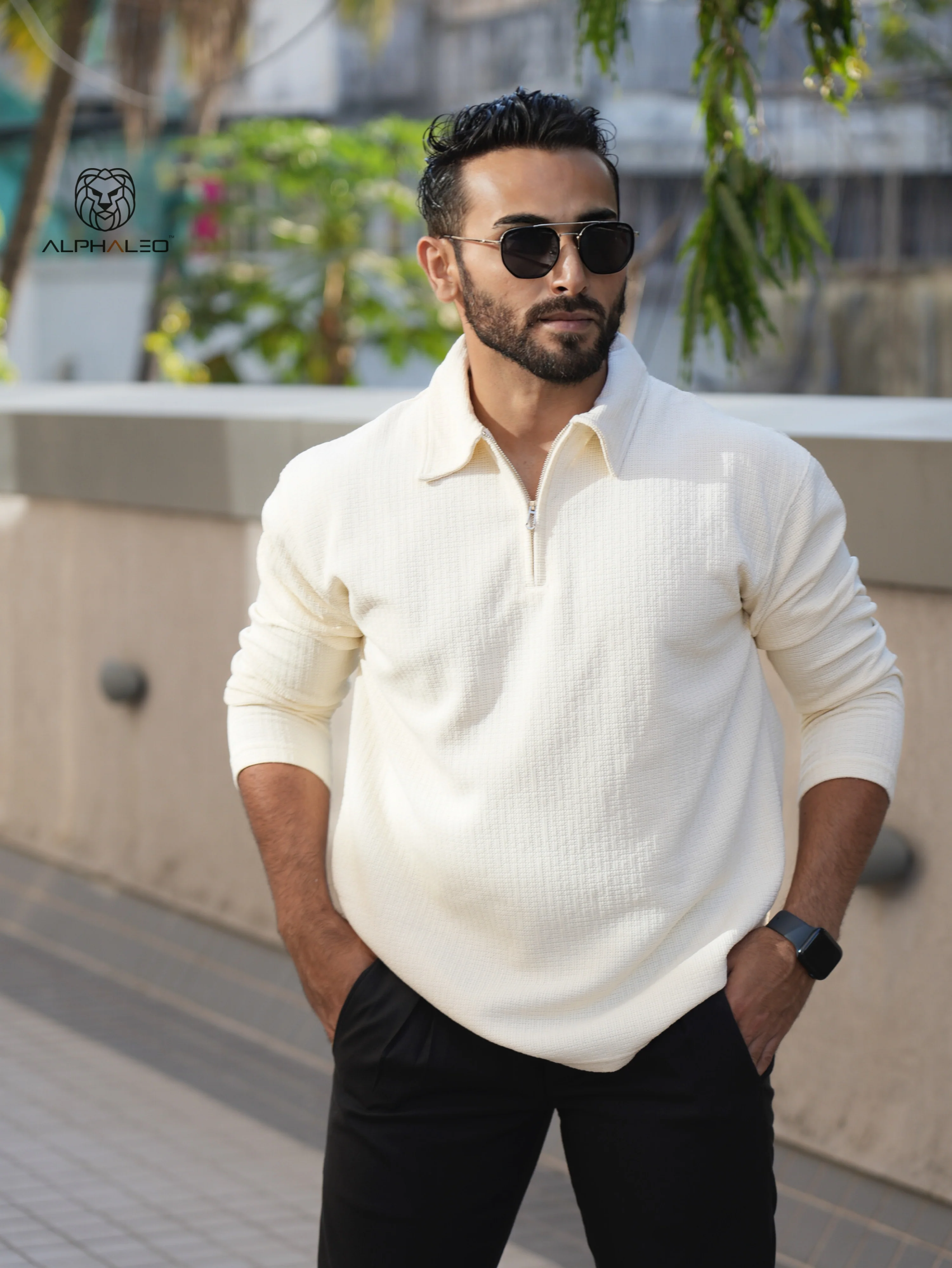 Riviera jacquard knitted Zipper Long sleeve Polo - Image 10