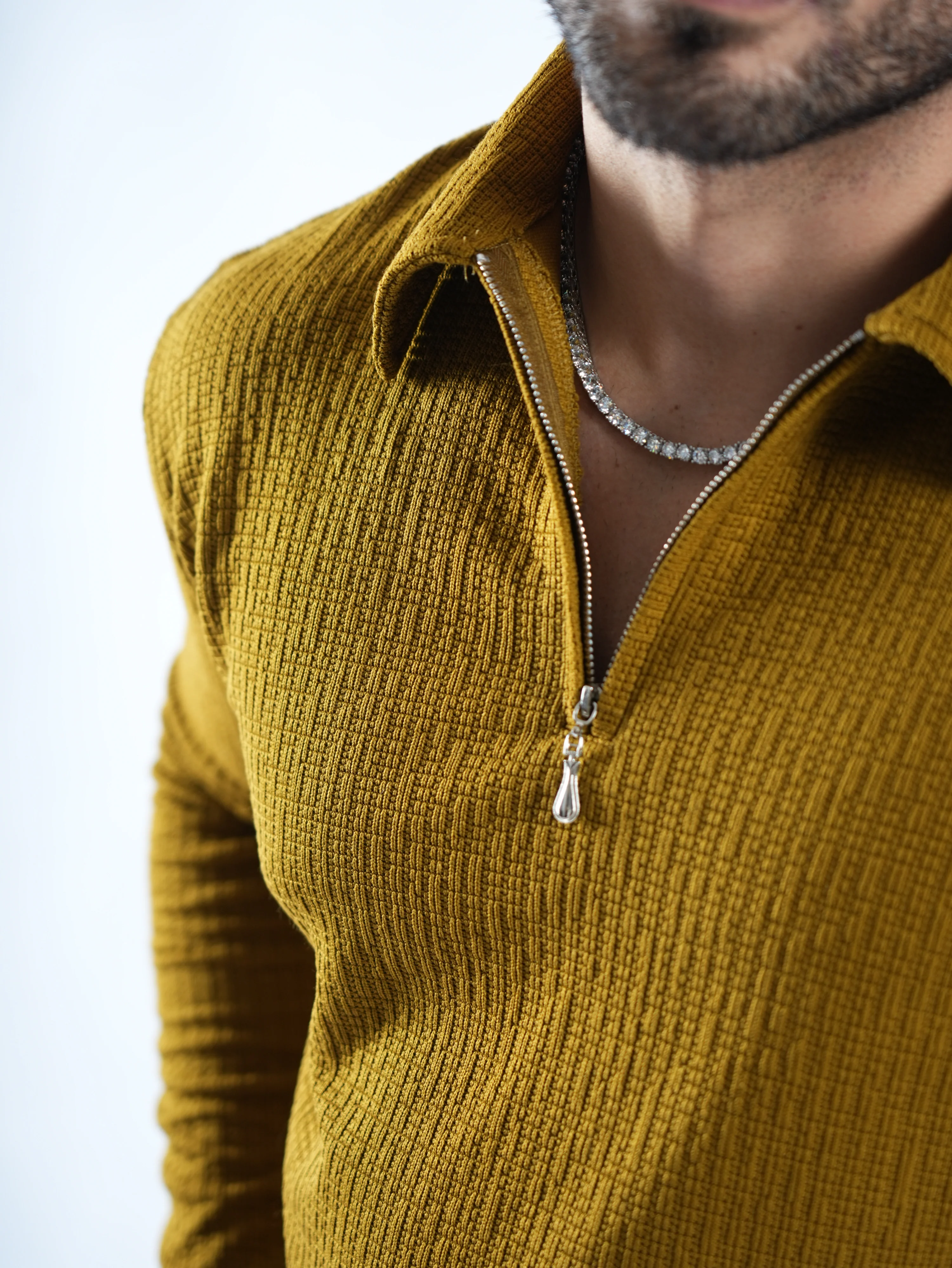 Riviera jacquard knitted Zipper Long sleeve Polo - Image 14