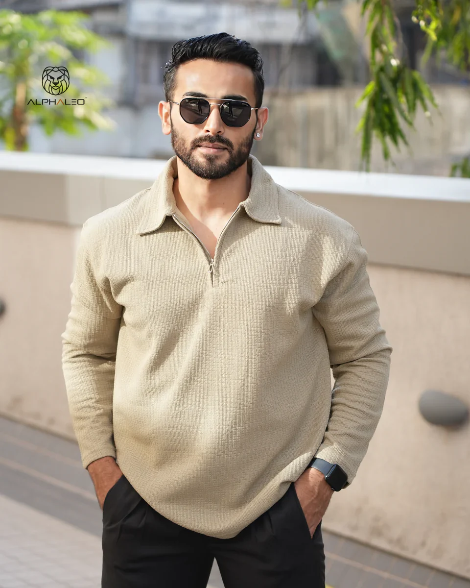 Riviera jacquard knitted Zipper Long sleeve Polo - Image 21