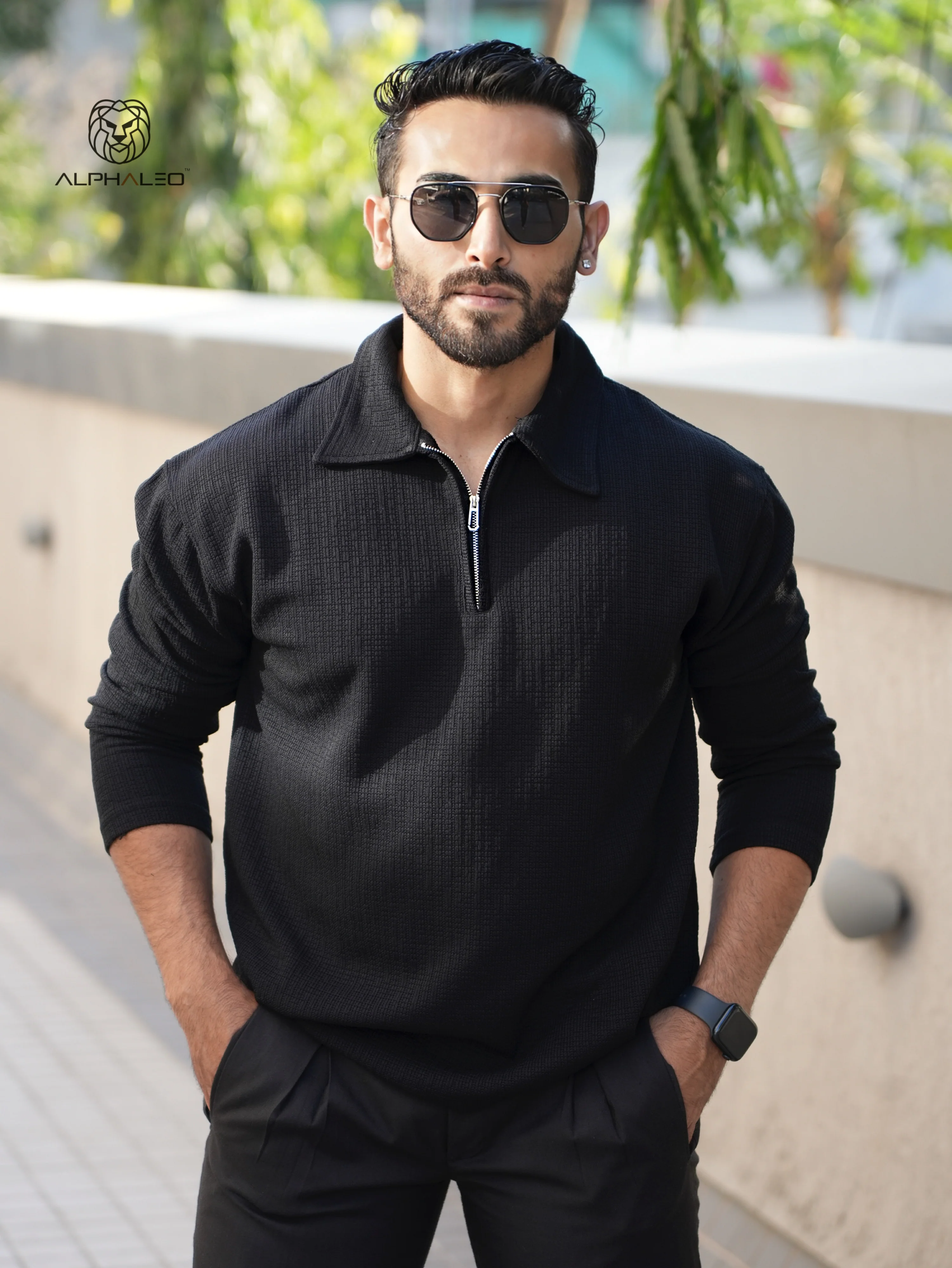 Riviera jacquard knitted Zipper Long sleeve Polo - Image 26