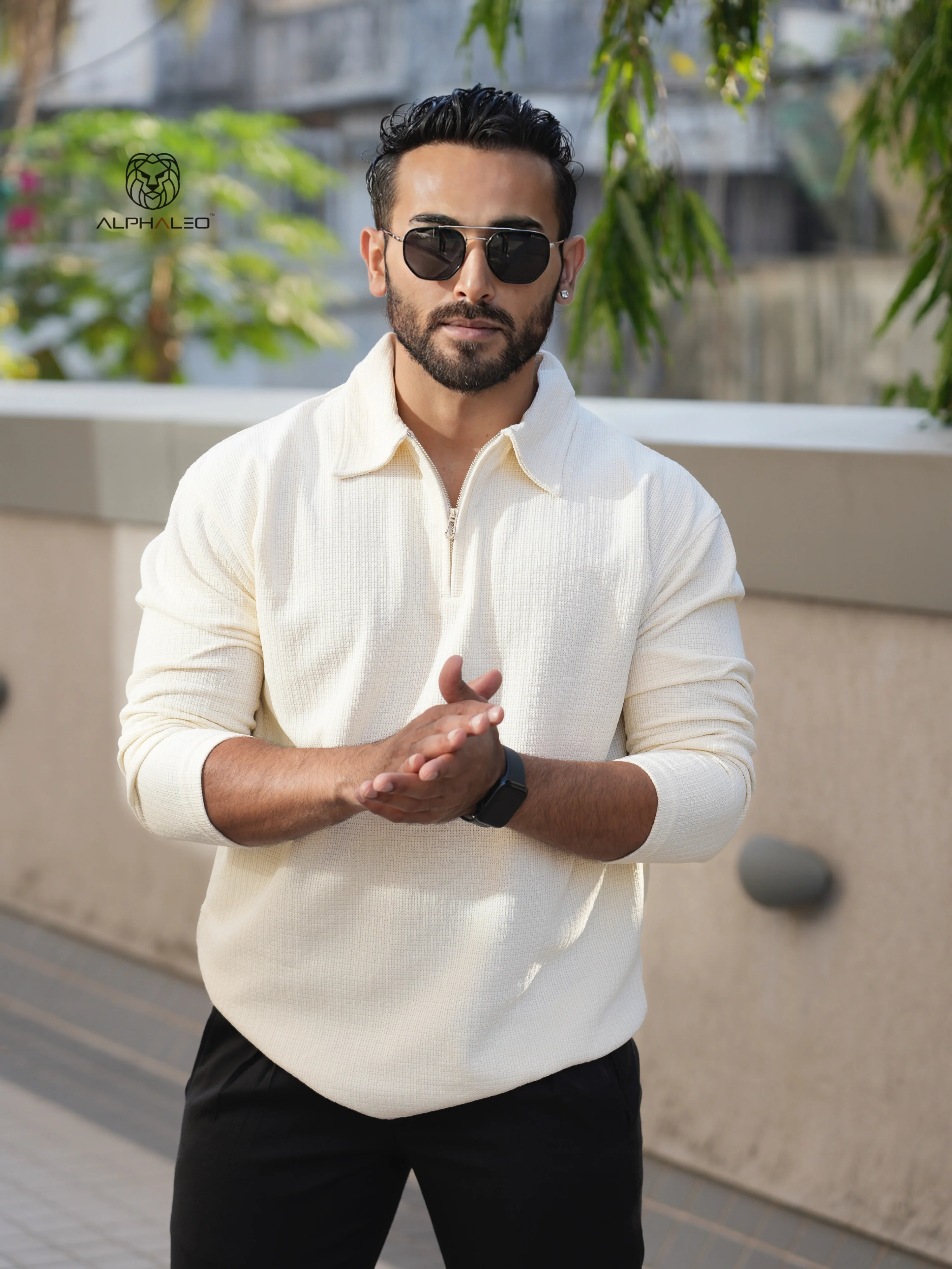 Riviera jacquard knitted Zipper Long sleeve Polo - Image 9