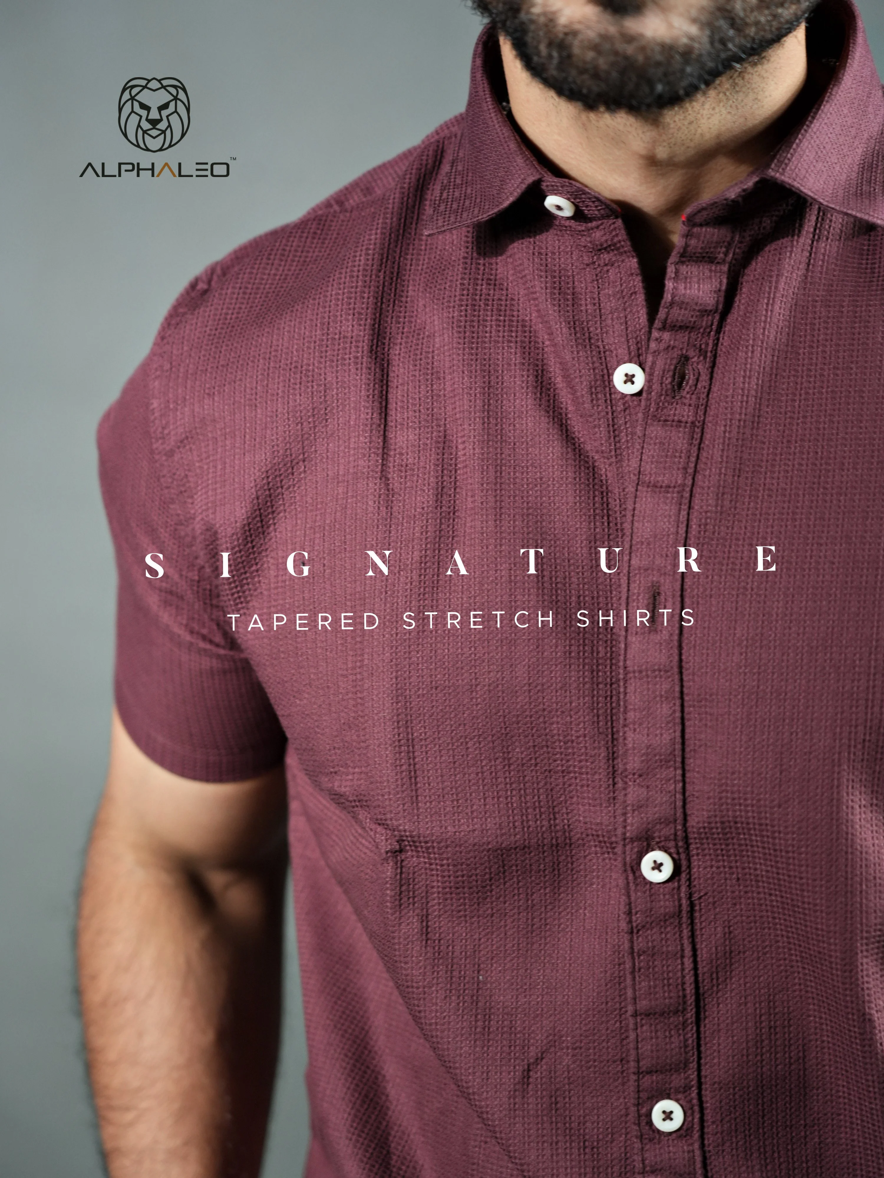 Signature Half Sleeves  Textured Stretch Shirt Velvet - Image 3