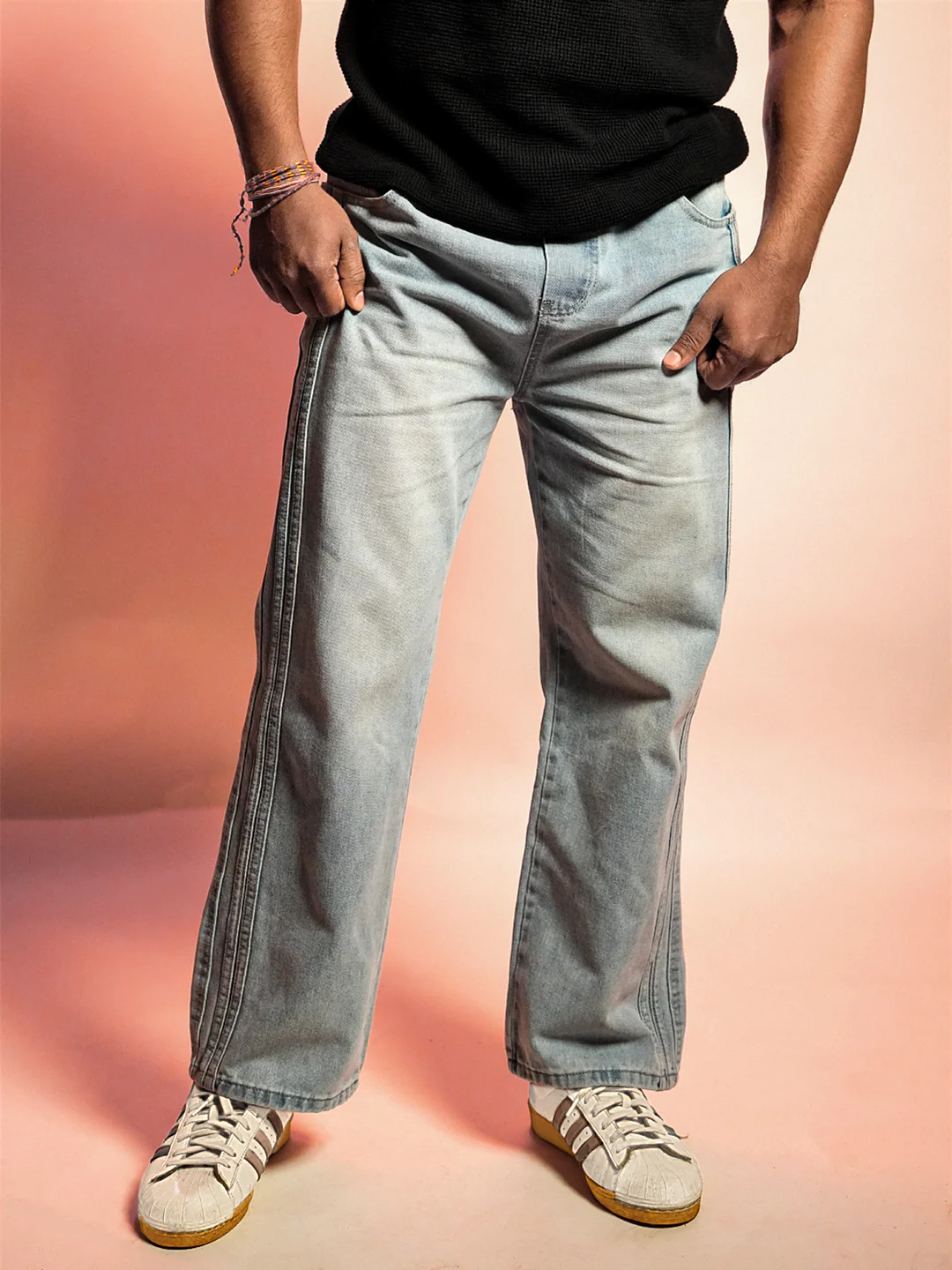 Strider 35 Korean Baggy Denims – Side Stripe Edition LightBlue wash - Image 2