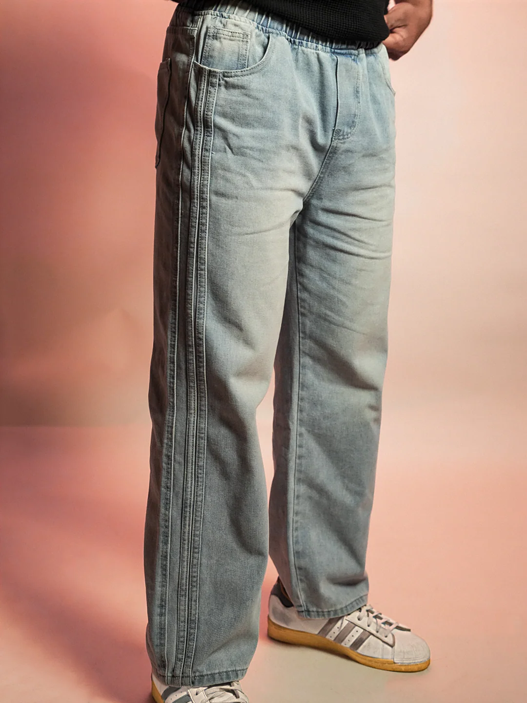Strider 35 Korean Baggy Denims – Side Stripe Edition LightBlue wash - Image 3