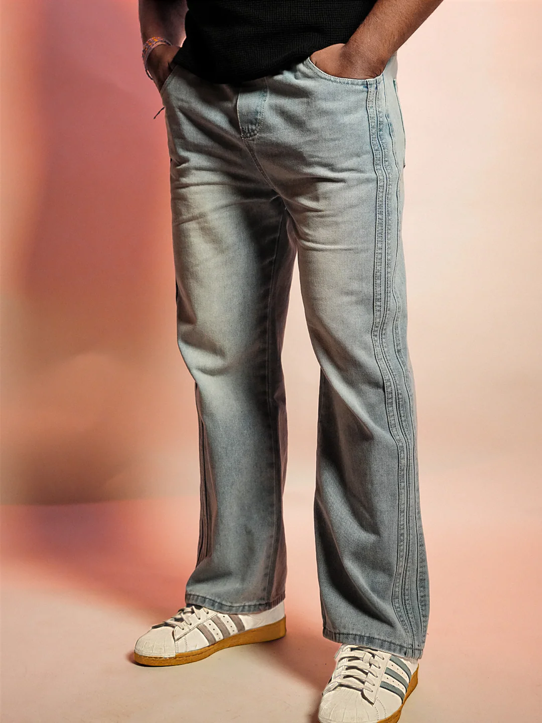 Strider 35 Korean Baggy Denims – Side Stripe Edition LightBlue wash - Image 4