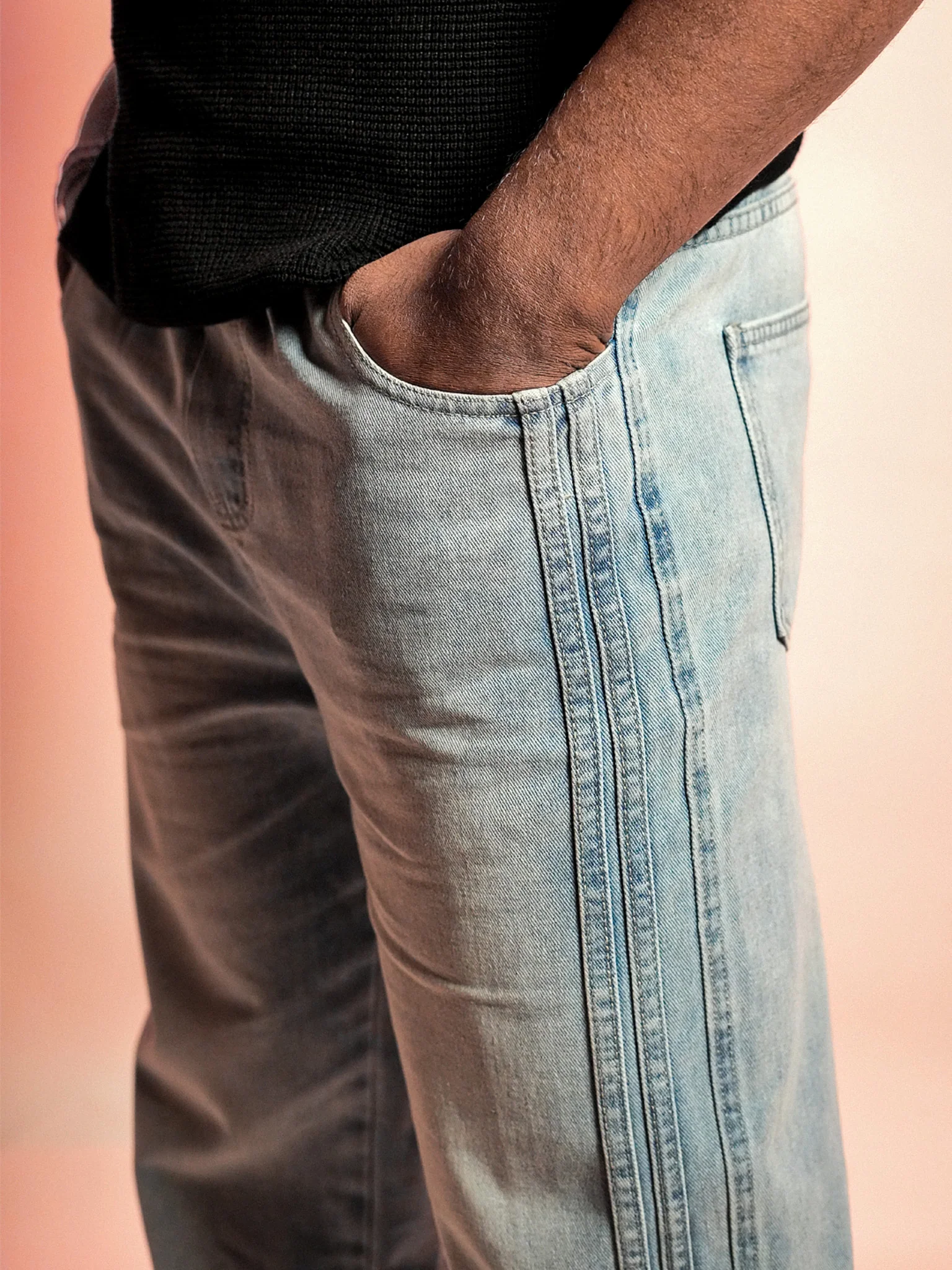 Strider 35 Korean Baggy Denims – Side Stripe Edition LightBlue wash - Image 5
