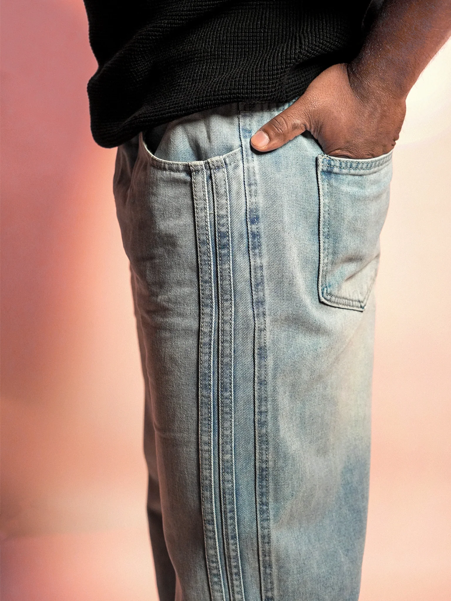 Strider 35 Korean Baggy Denims – Side Stripe Edition LightBlue wash - Image 7