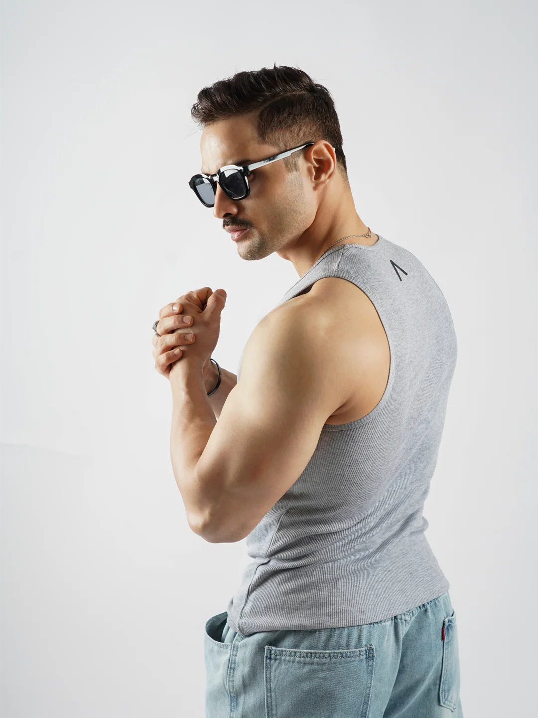 THE GLADIATOR RIBBED VEST 2PC PACK LIGHT GREY/BLACK - Image 2
